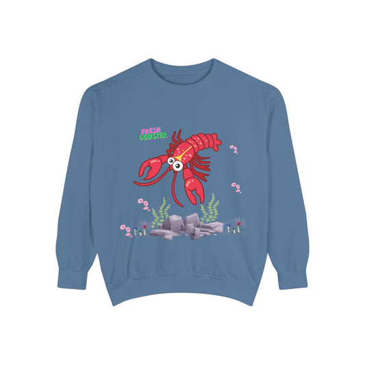 Friendly red lobster big eyes and yellow strip Unisex Garment-Dyed Sweatshirt