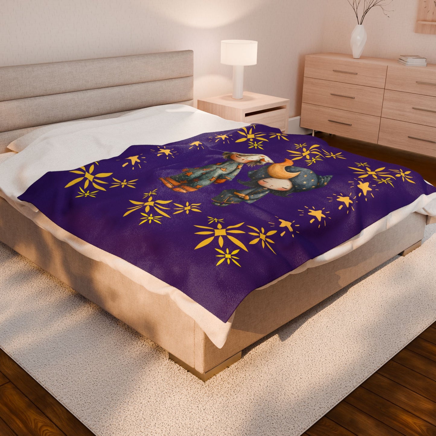 Cosmic Dreams Velveteen Plush Blanket, Cozy Throw for Kids, Starry Sky Decor, Ideal for Gifts, Home & Nursery