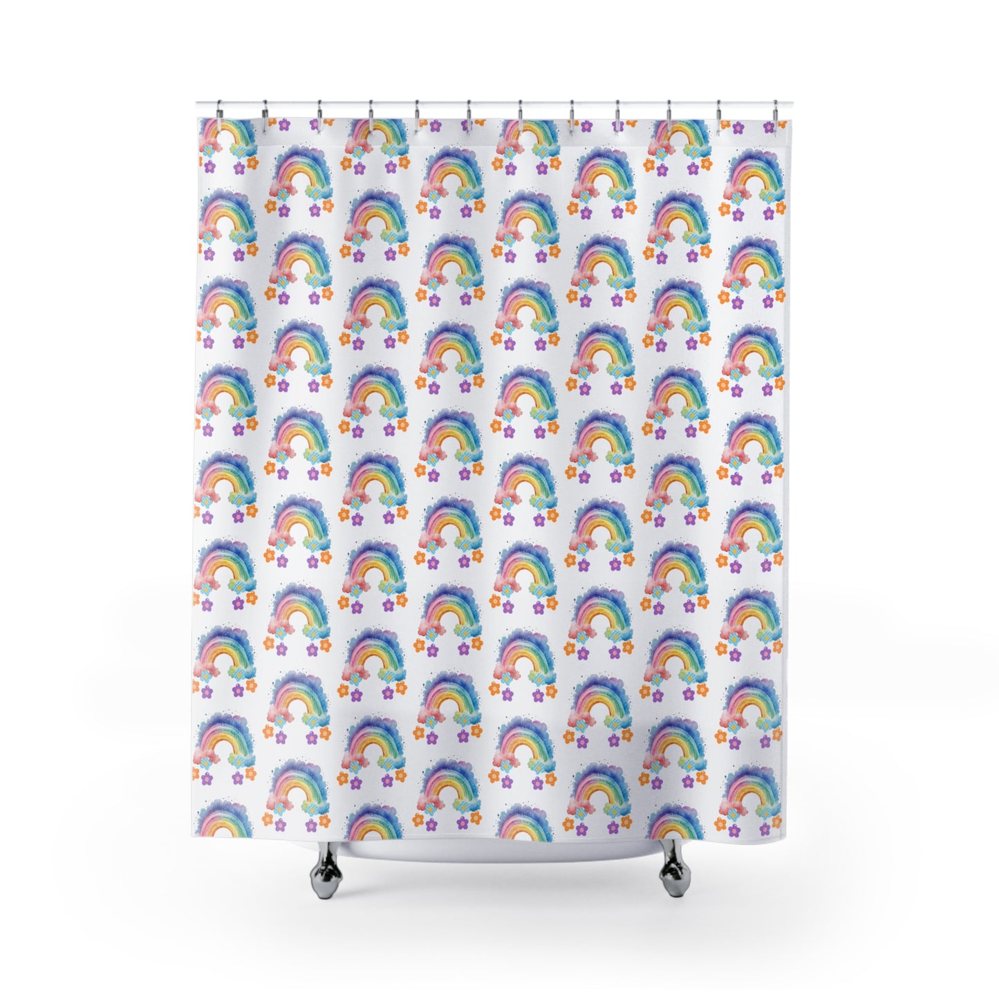 Rainbow Pattern Shower Curtain — Cute Watercolor Rainbows & Stars Bathroom Decor