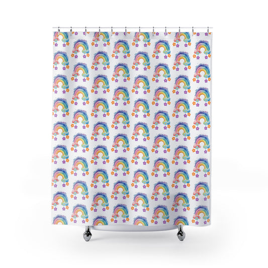 Rainbow Pattern Shower Curtain — Cute Watercolor Rainbows & Stars Bathroom Decor