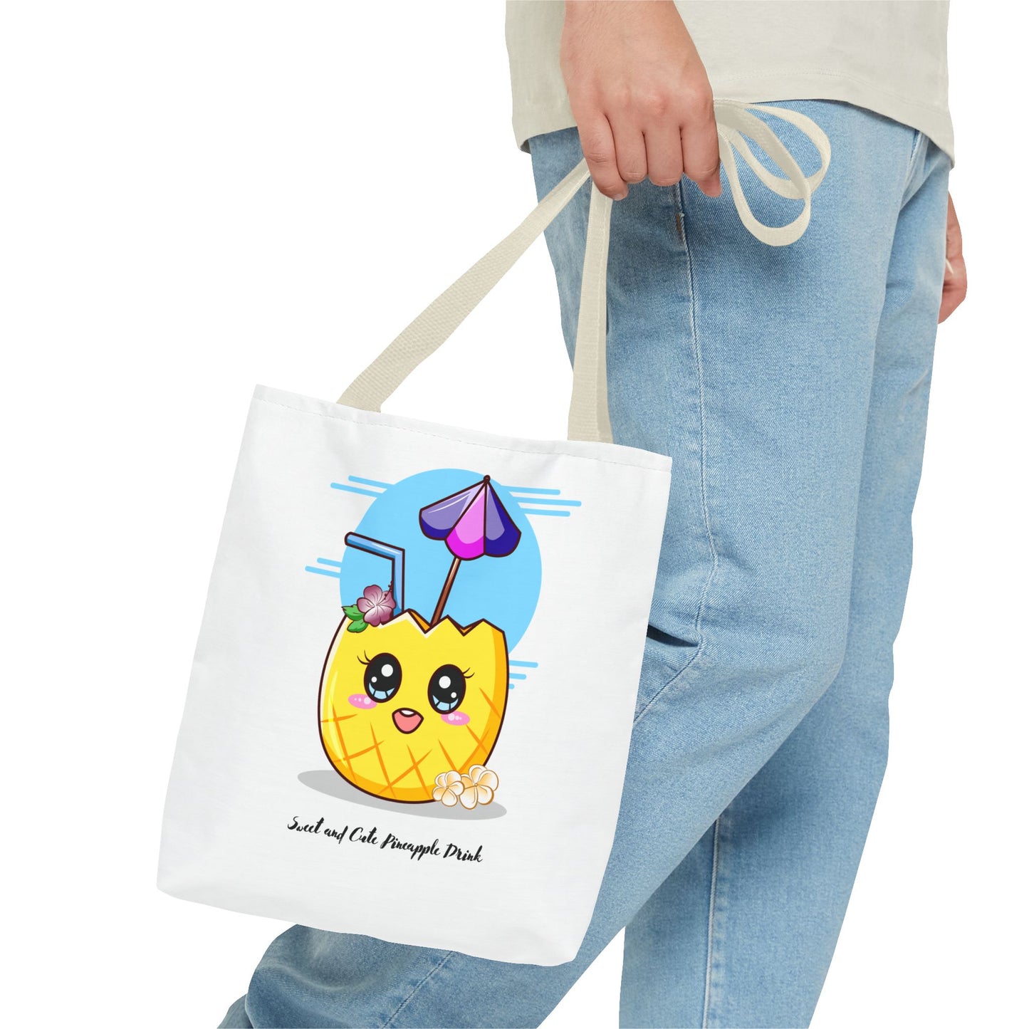 Pineapple Picnic Tote Bag — Cute Kawaii Tropical Drink Design