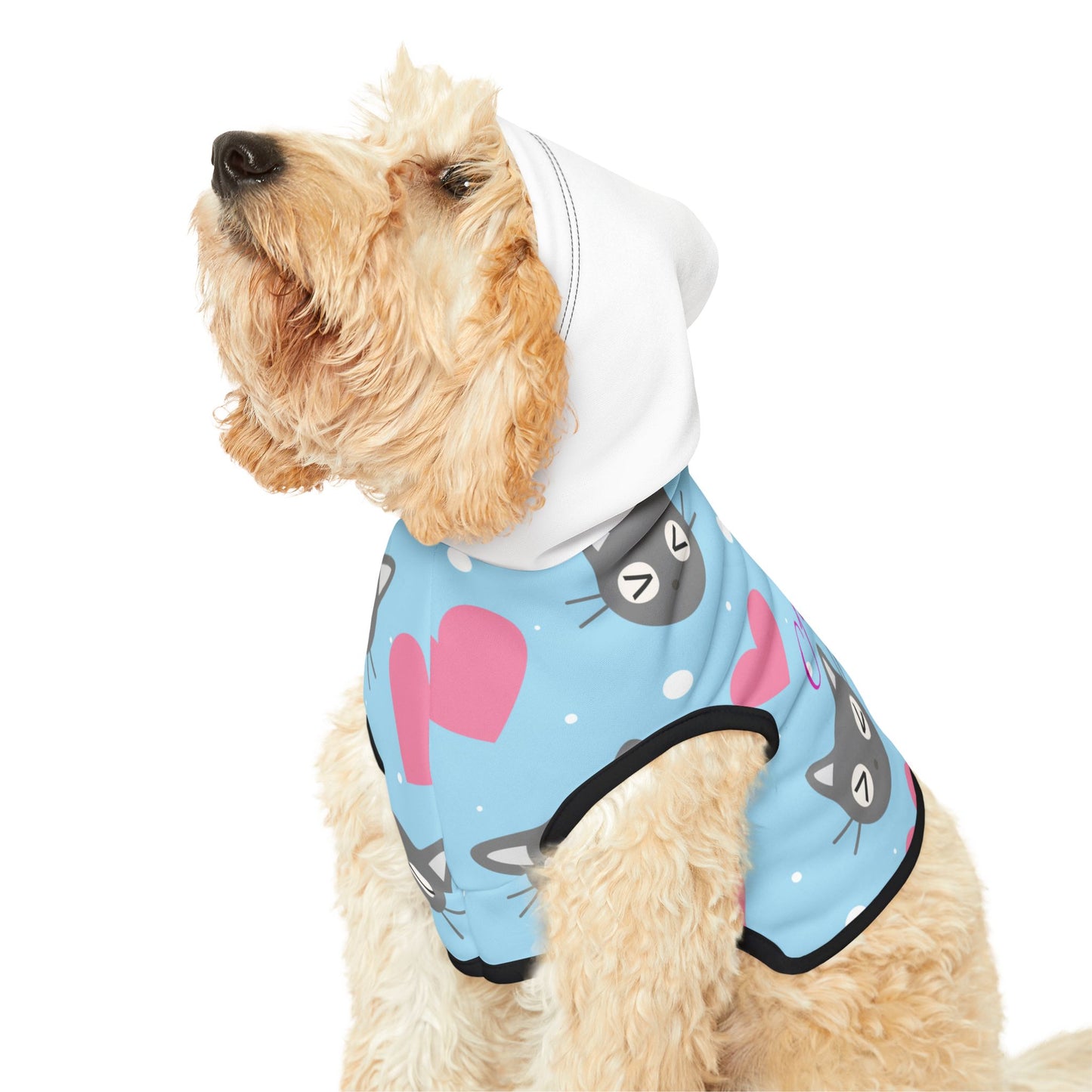 Personalized Cat Heart Pet Hoodie — Cute Blue Cat Pattern Dog & Cat Hoodie