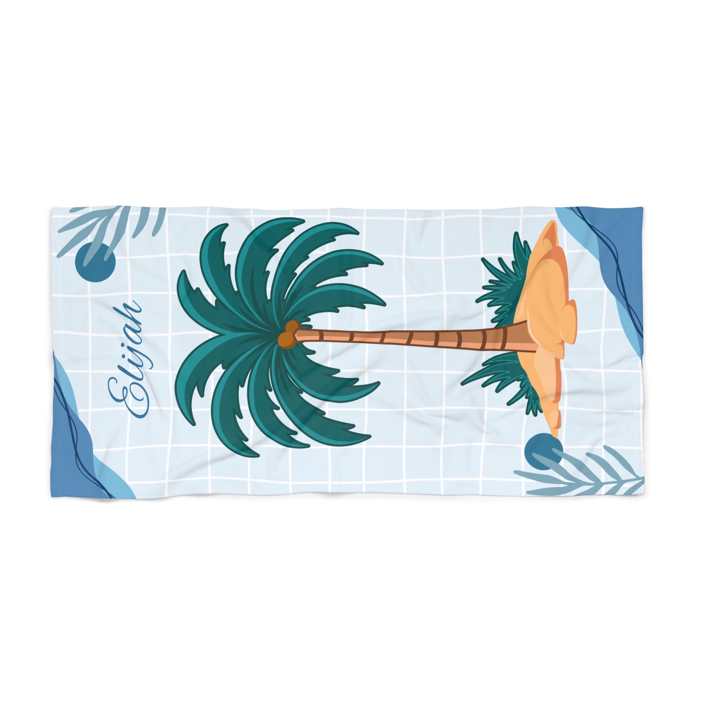 Personalized Palm Tree Beach Towel — Tropical Monogram Coastal Towel