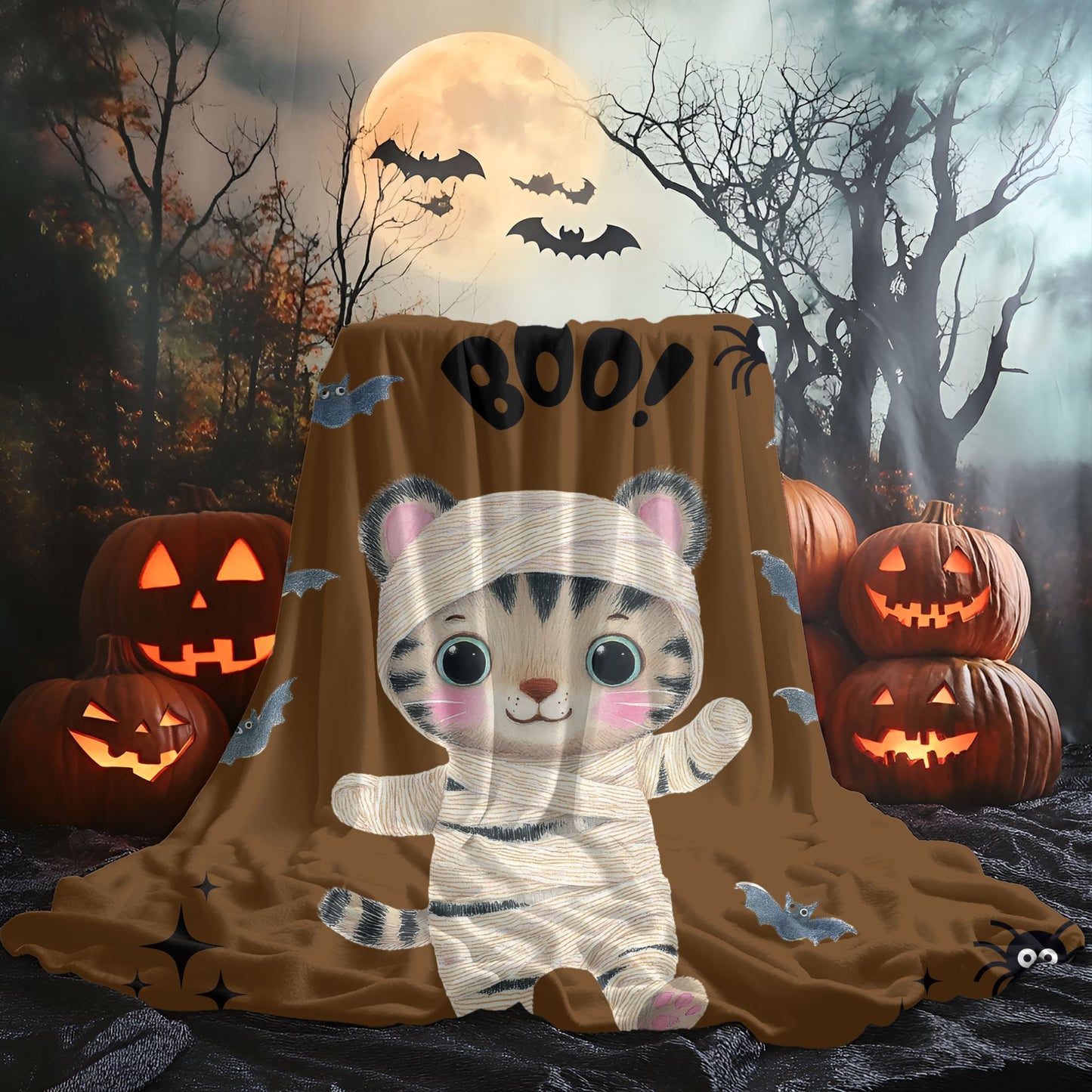 Cute Tiger Halloween Plush Blanket, Cozy Throw for Kids, Soft Fleece Blanket, Halloween Decor, Perfect Gift for Fall Celebrations