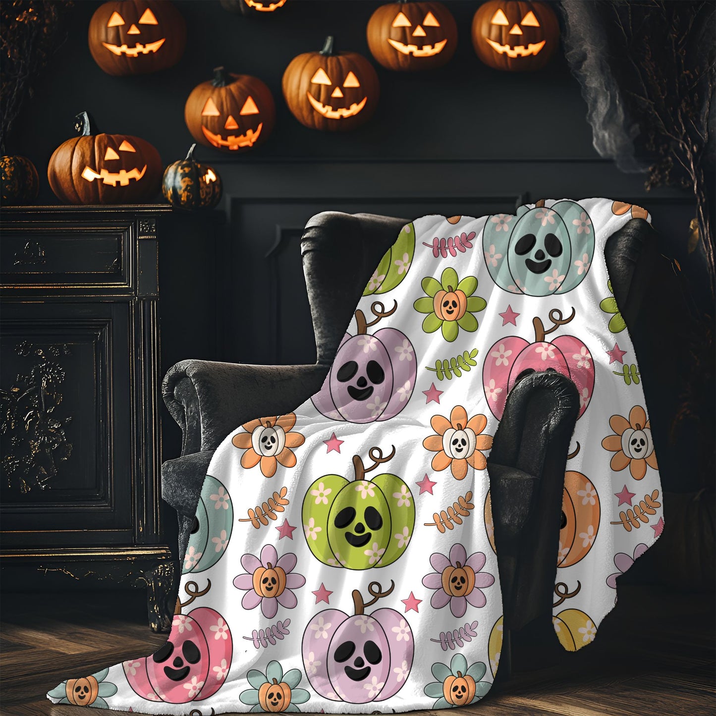 Colorful Pumpkin Plush Blanket, Cozy Fall Blanket, Halloween Decor, Cute Plush Throw, Autumn Gift Idea