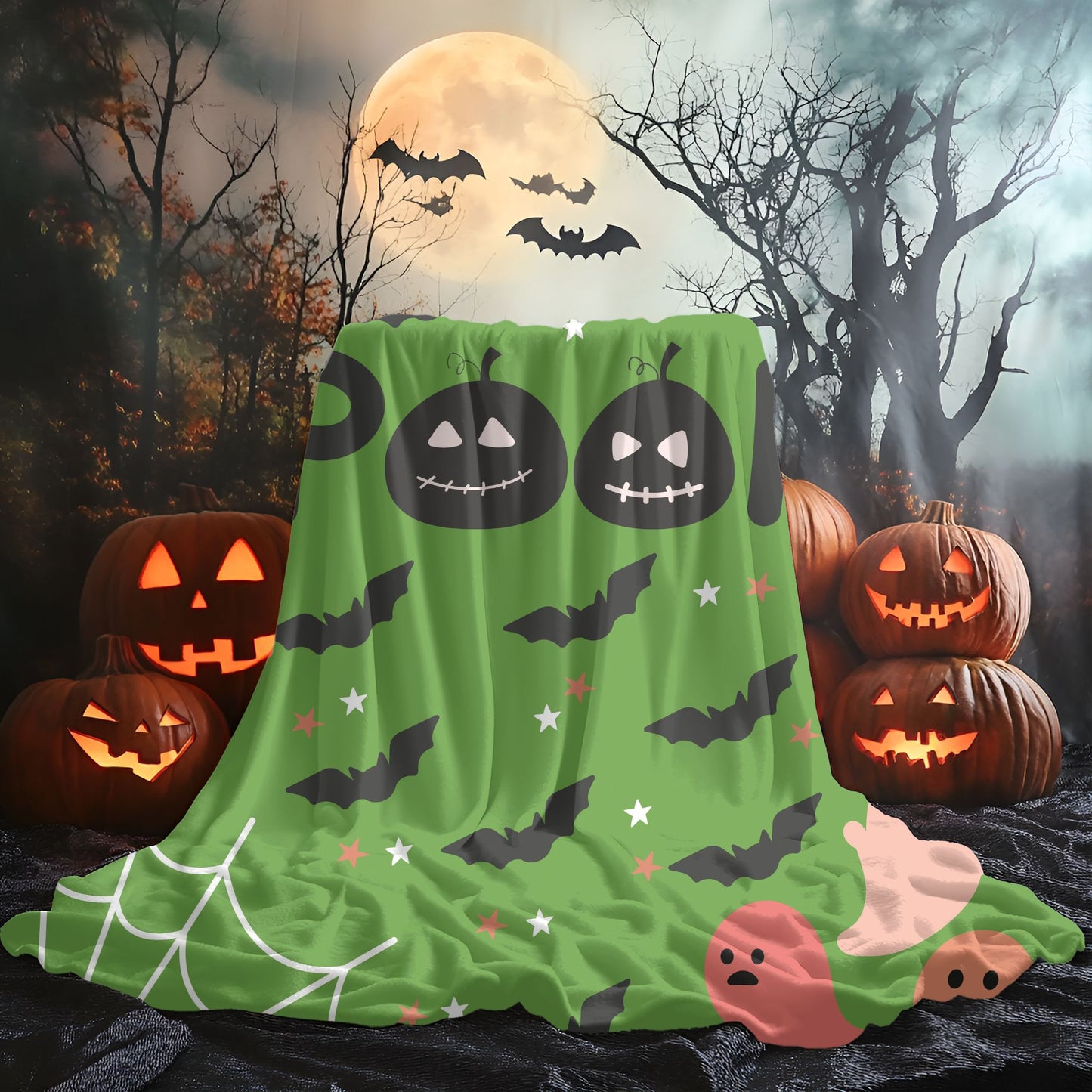 Spooky Ghosts Velveteen Plush Blanket | Cozy Halloween Throw | Soft Fall Decor | Kids Halloween Gift | Warm Plush Blanket
