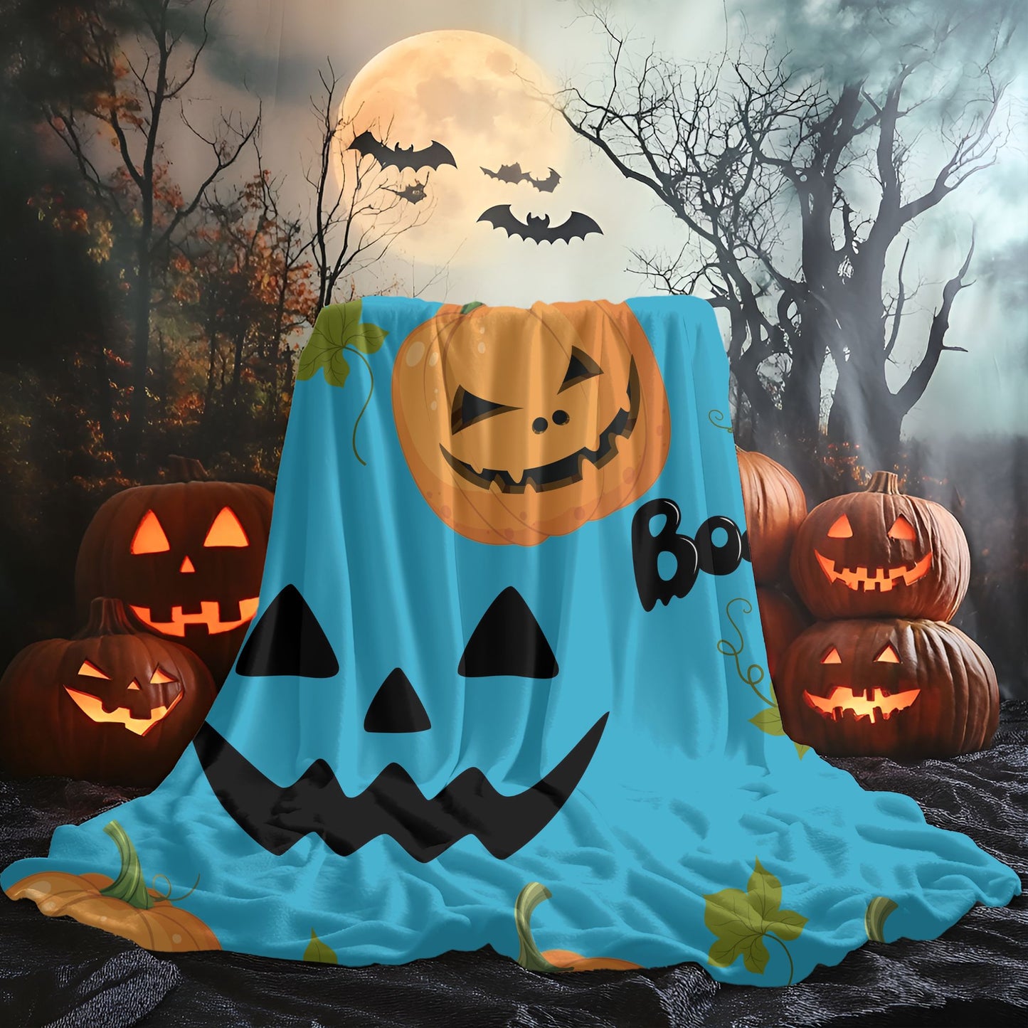 Halloween Pumpkin Plush Blanket, Cozy Throw for Fall Decor, Spooky Home Accents, Perfect for Trick or Treating