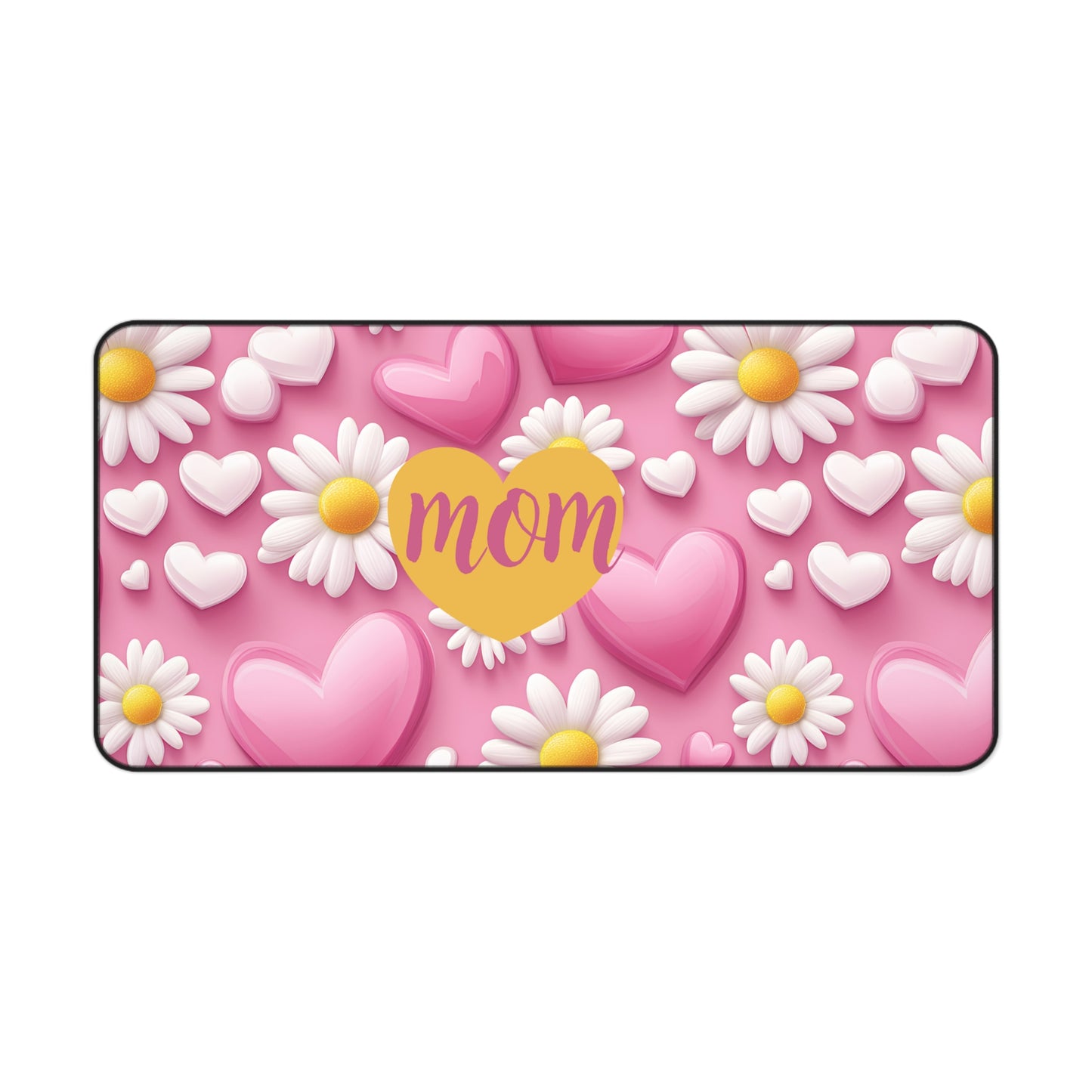 Mom Heart & Daisies Desk Mat — Pink Floral Mother’s Day Mousepad