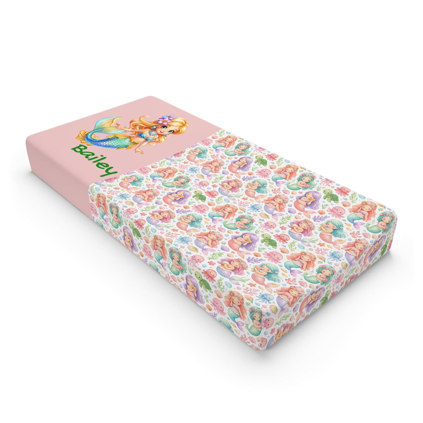 Mermaid Baby Changing Pad Cover – Personalized Floral Newborn Nursery Accessory
