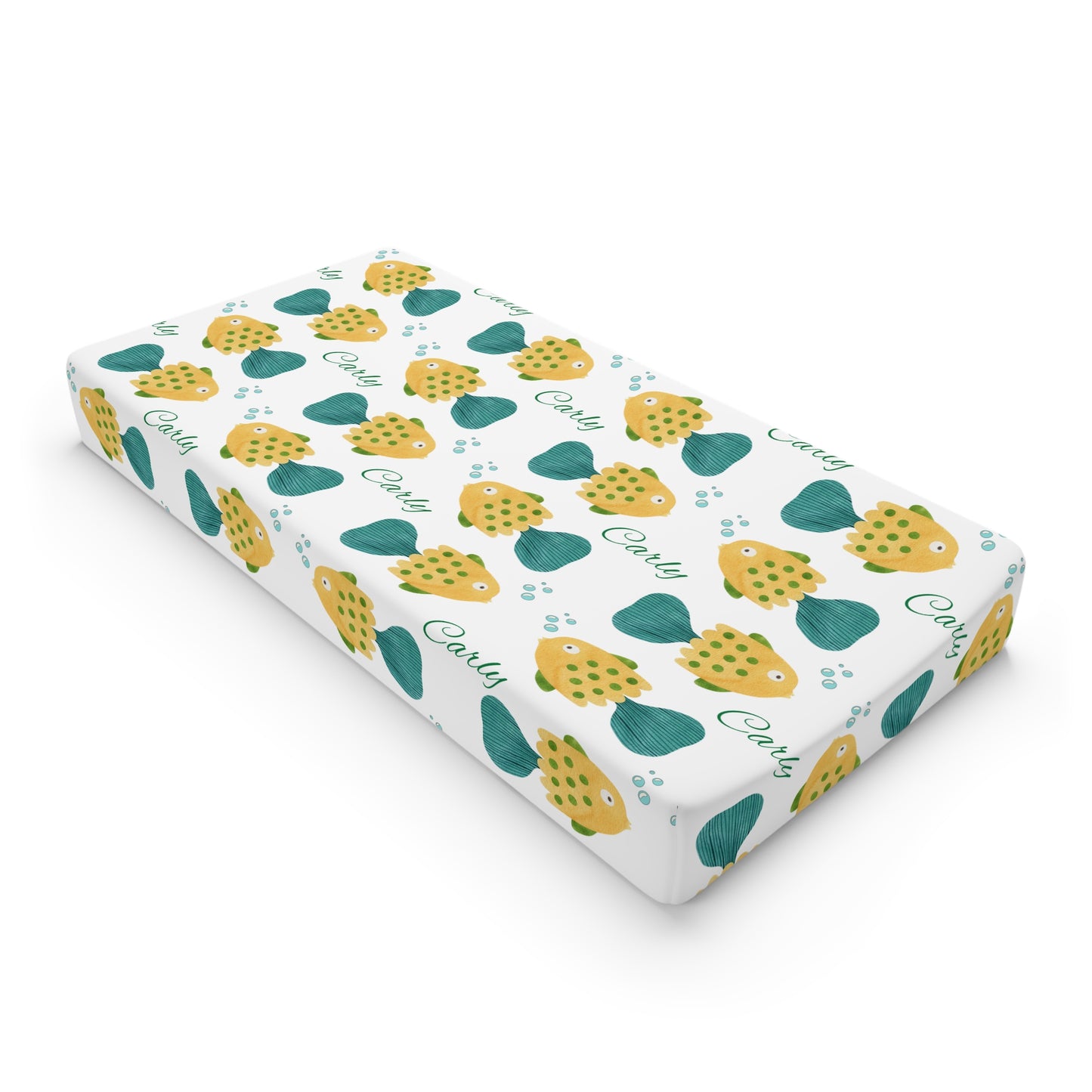 Yellow fish Changing Pad Cover — Yellow Green Strawberry Pattern