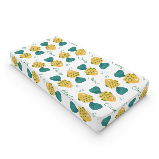 Yellow fish Changing Pad Cover — Yellow Green Strawberry Pattern