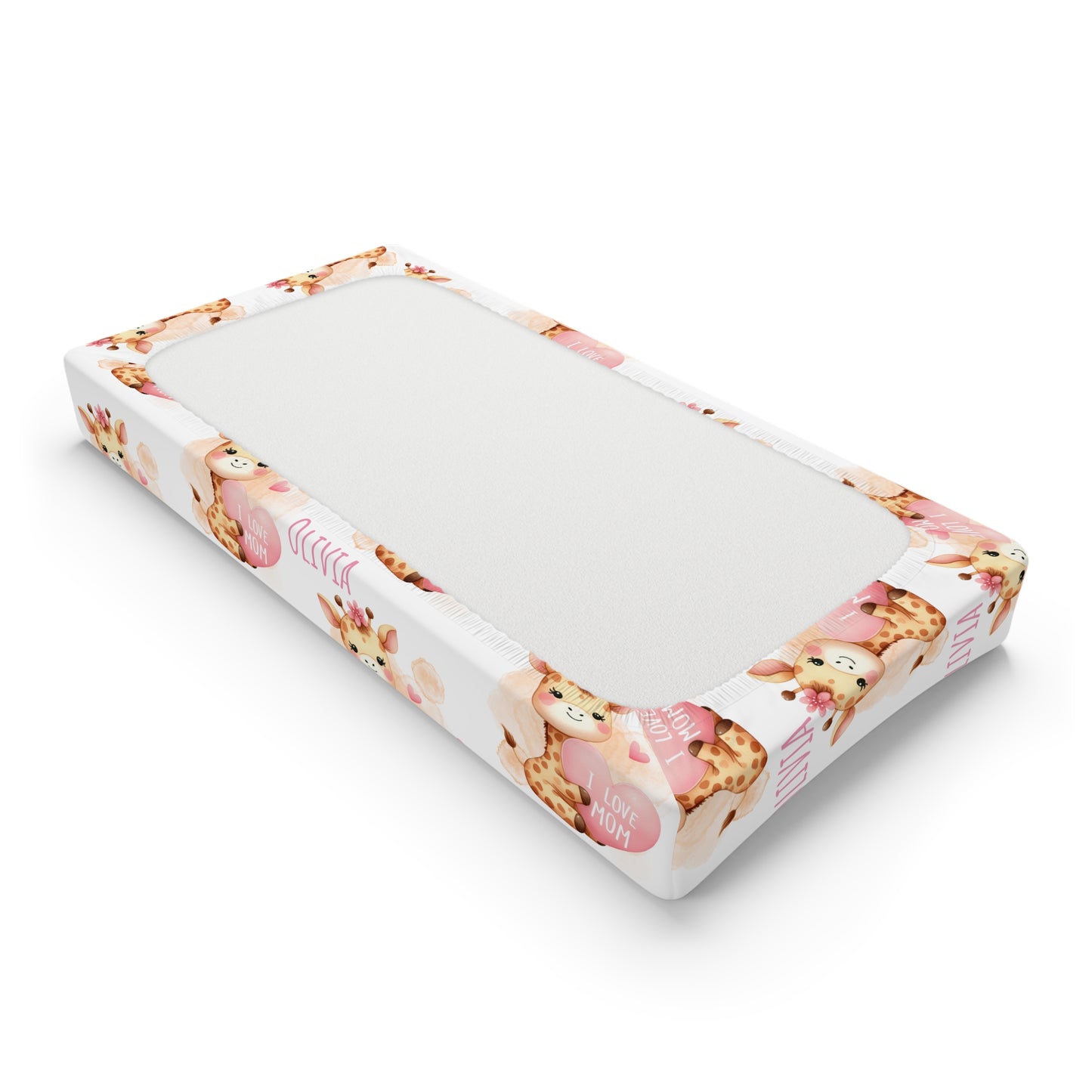 Giraffe Baby Changing Pad Cover – Personalized Pink Floral Nursery