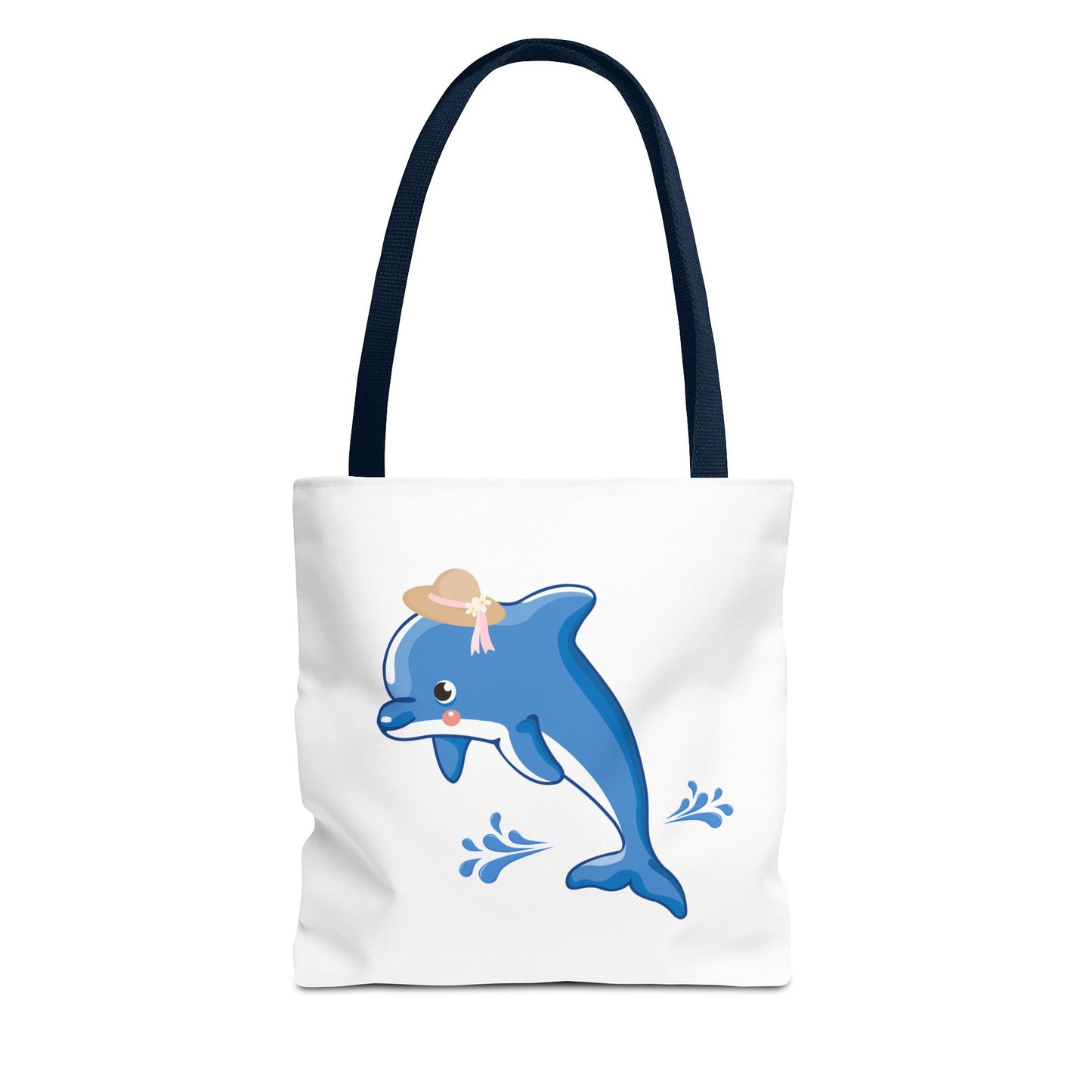Dolphin wearing a straw hat with stylized water splashes Tote Bag