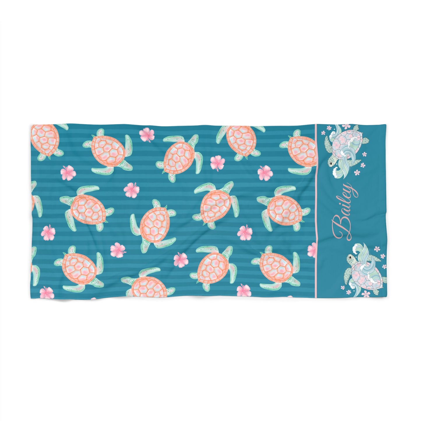 Sea Turtle Beach Towel — Personalized Tropical Floral Ocean Design