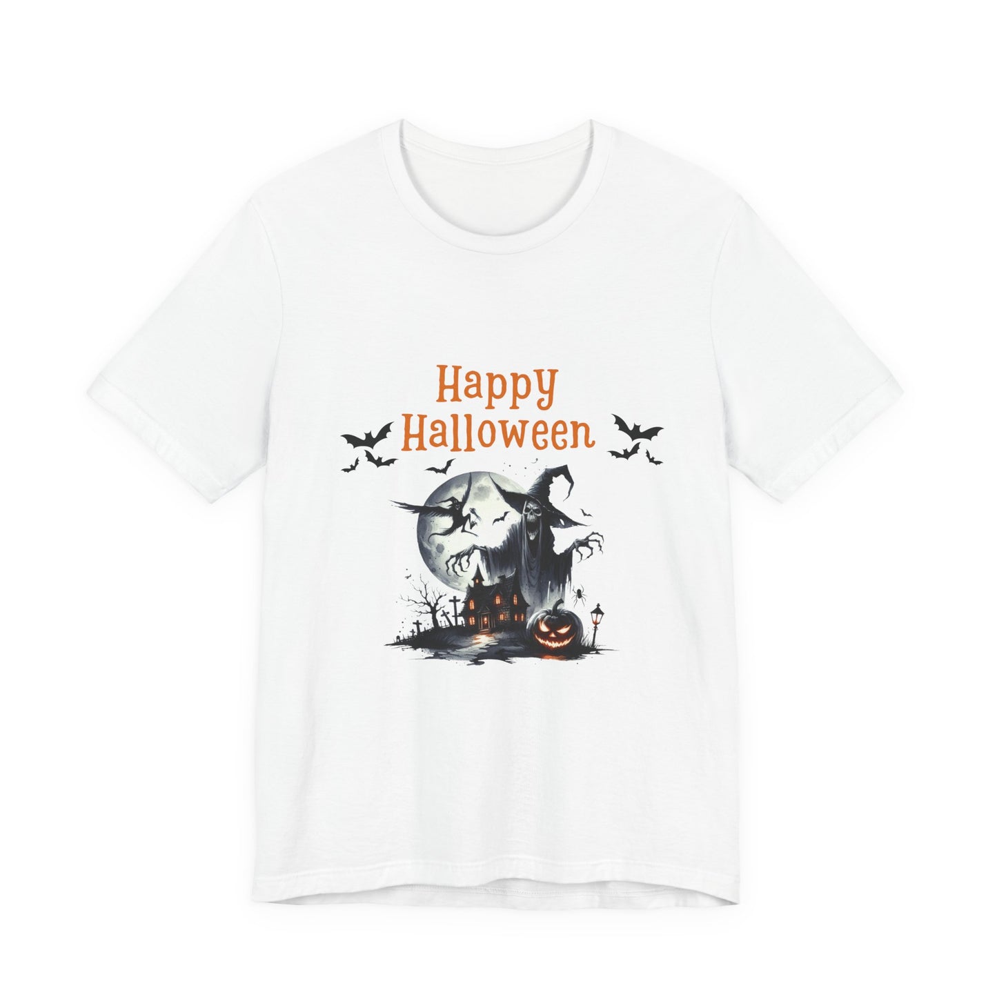 Happy Halloween Unisex Tee, Spooky T-Shirt, Halloween Gift, Fall Wardrobe Essential, Ghosts and Ghouls Vibe