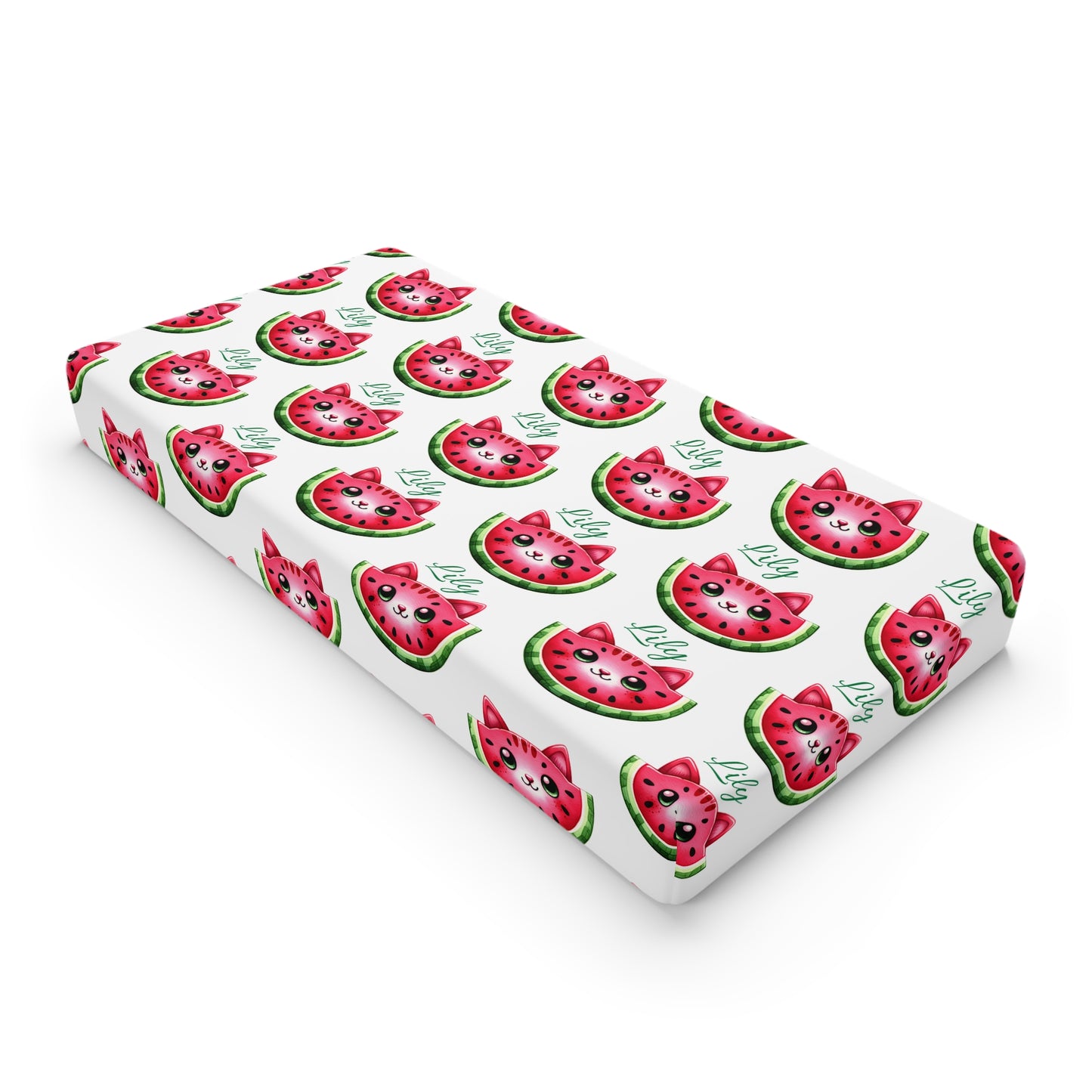 Changing Pad Cover — Cute Watermelon Cat Pattern, Baby Nursery Accessory