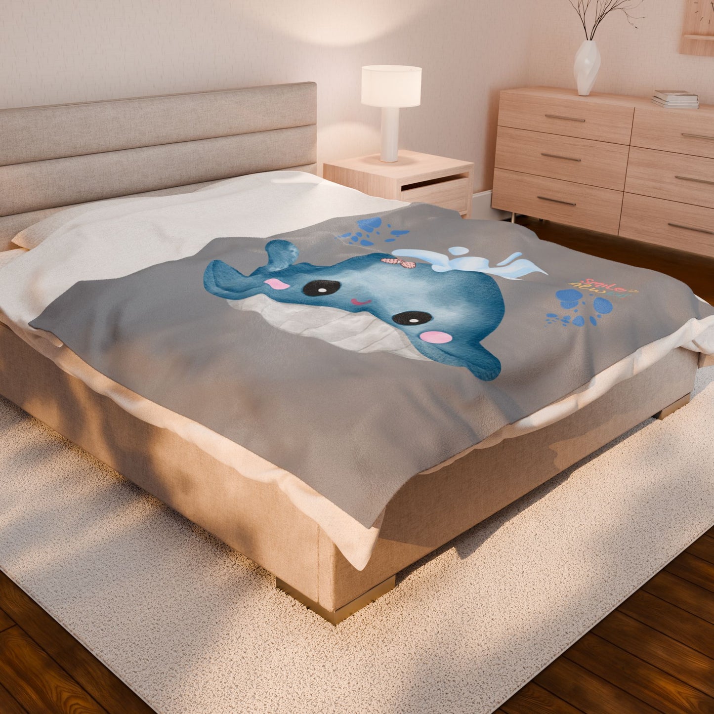 Whale with a bandage and bubble Velveteen Plush Blanket