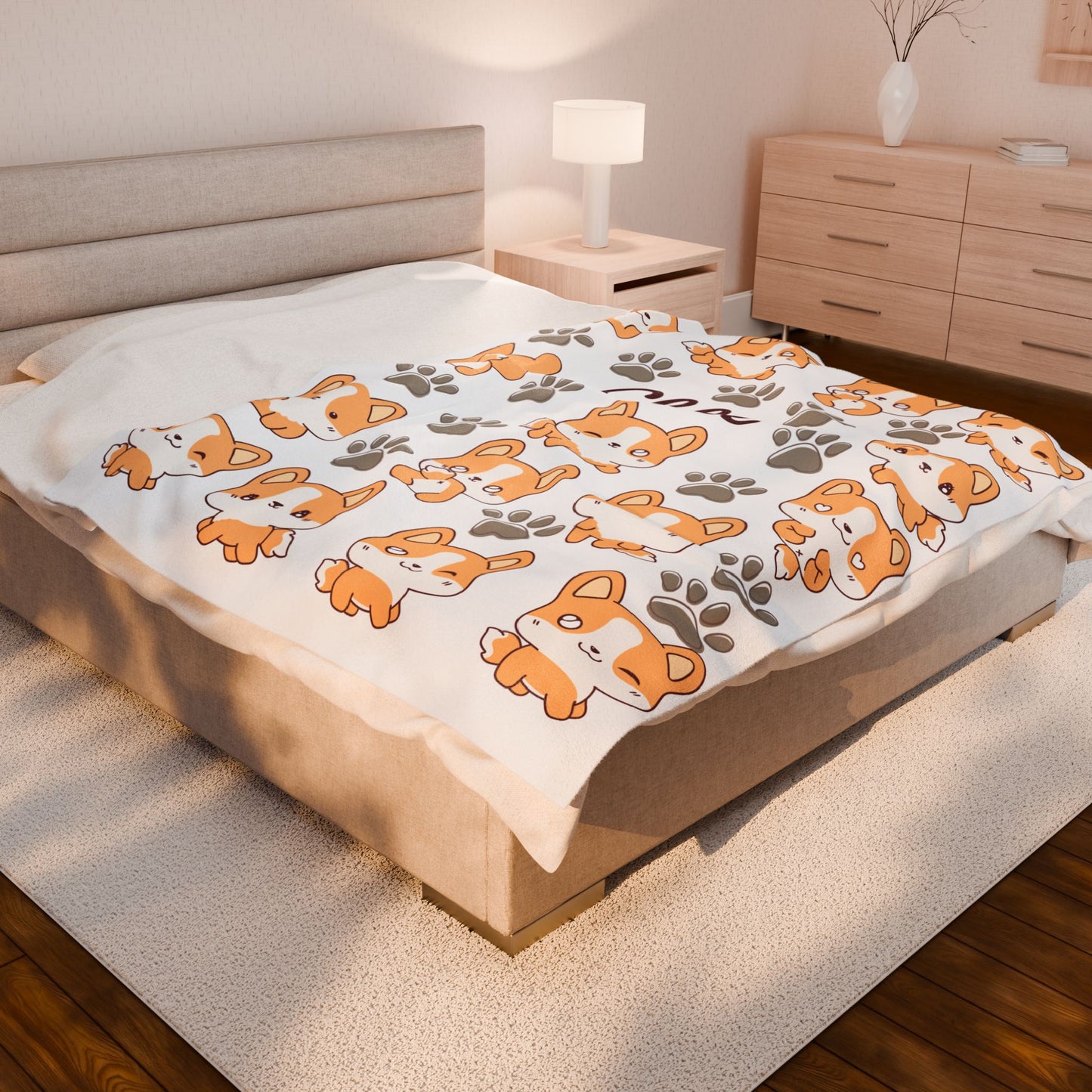 Personalized Velveteen Plush Blanket with Cute Corgis, Pet Lovers Gift, Cozy Home Decor, Kids Comfort Blanket, Custom Name Blanket
