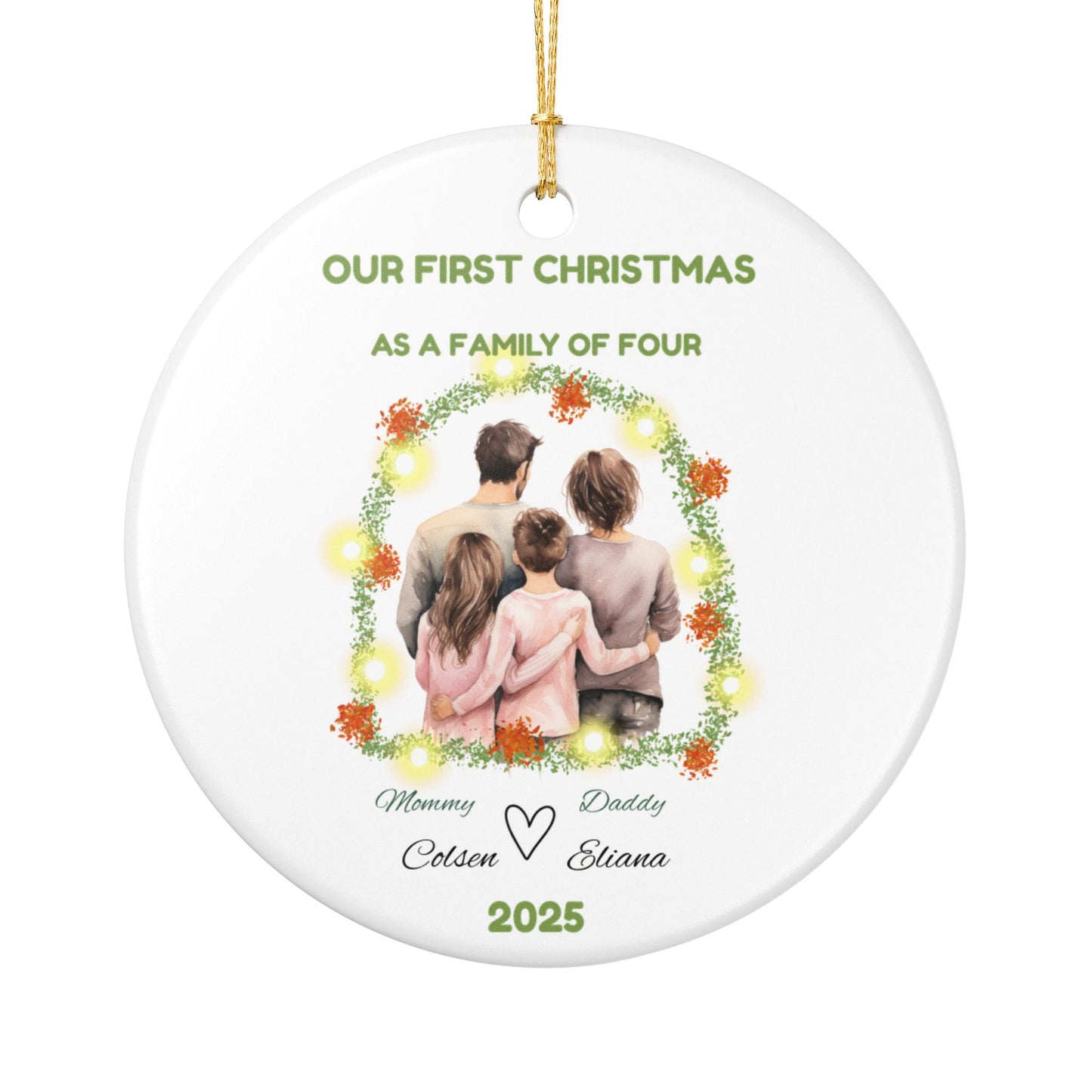 Personalized Family Ornament, First Christmas Decoration, Custom Holiday Keepsake, Personalized Gift, Family of Four Ornament