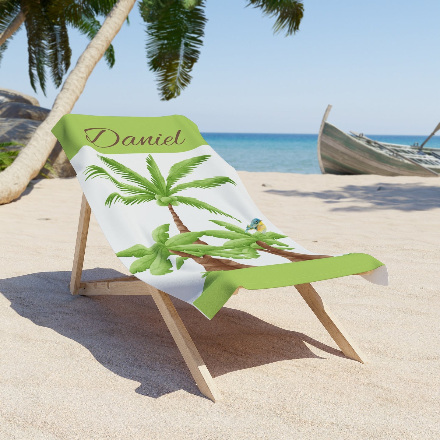 Personalized Palm Tree Beach Towel – Tropical Name Towel (Daniel)