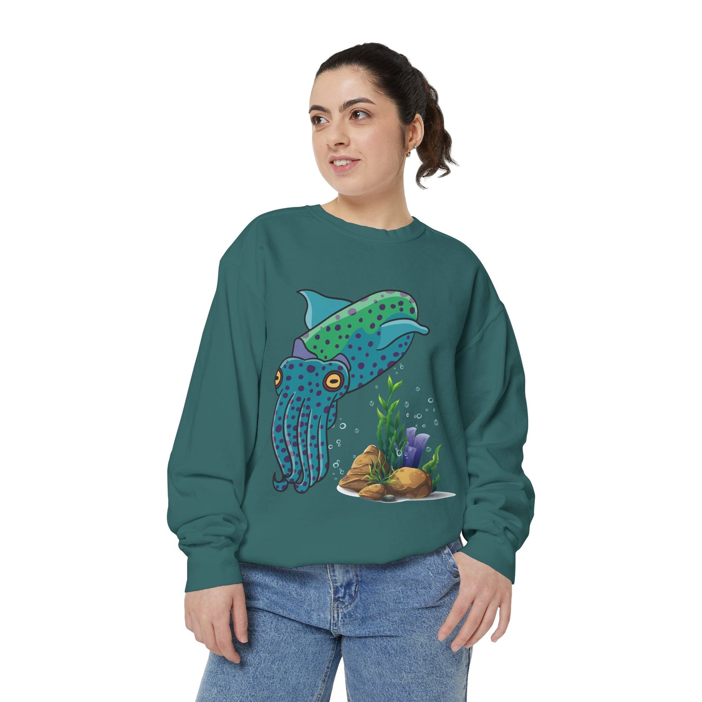 Cute with marine habitat coral and bubbles Unisex Garment-Dyed Sweatshirt