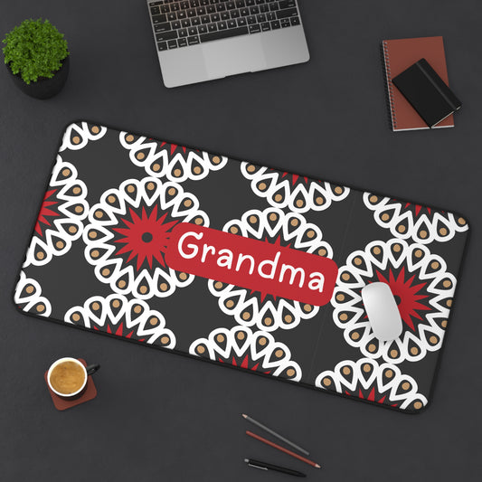 Grandma Floral Desk Mat — Personalized Red & White Patterned Office Mouse Pad