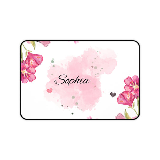 Personalized Floral Desk Mat - Custom Name Mouse Pad, Office Decor, Gift for Her, Stylish Workspace, Desk Accessories