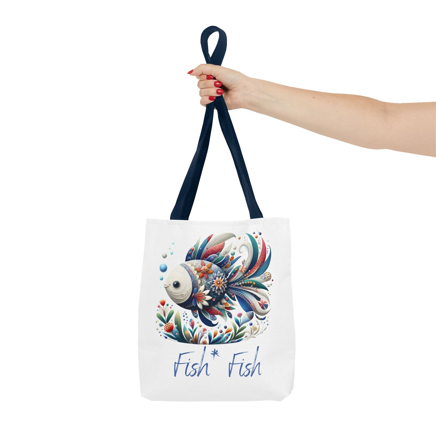 Floral Fish Tote Bag — Colorful Whimsical "Fish Fish" Canvas Tote