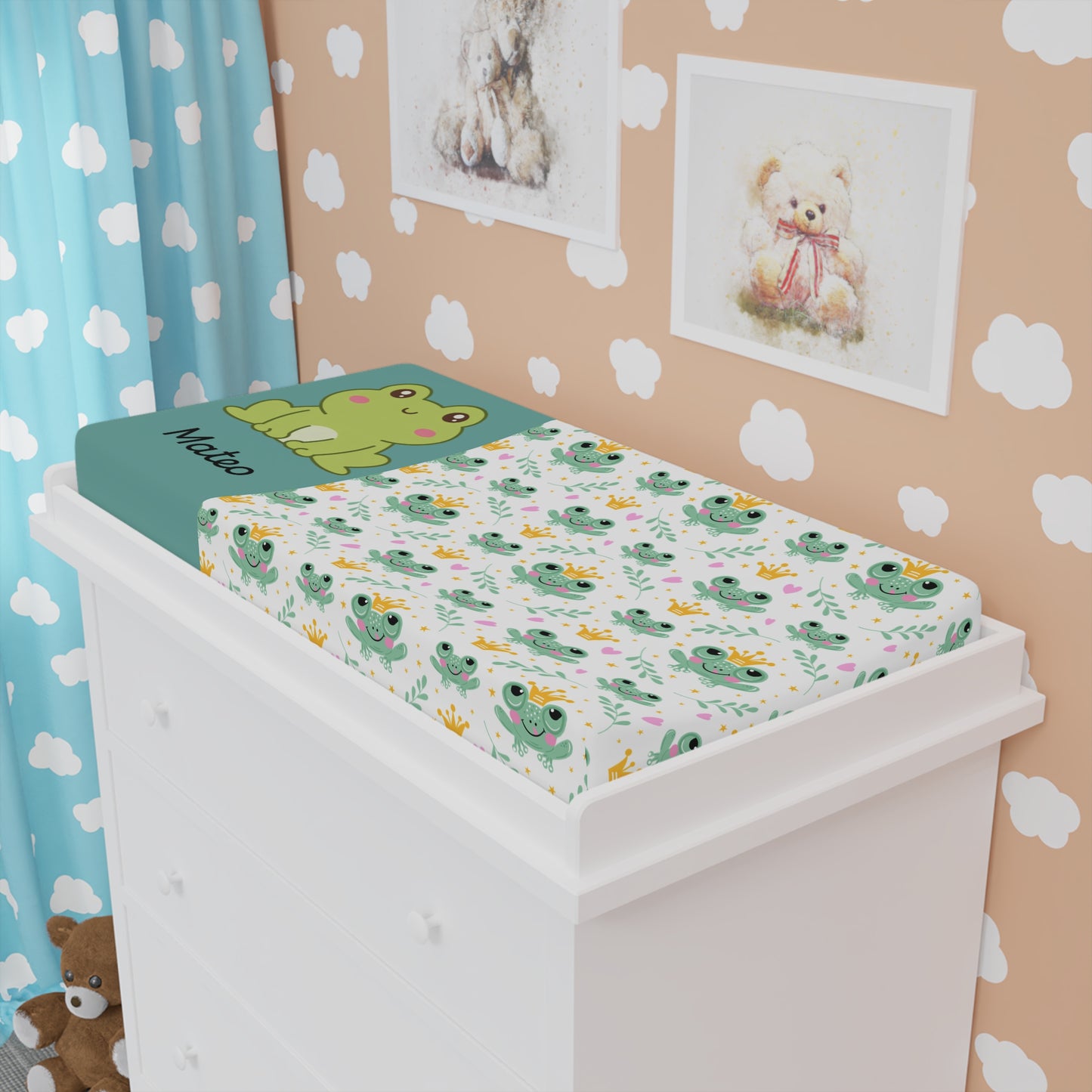 Frog Baby Changing Pad Cover – Personalized Green Frog Nursery Decor