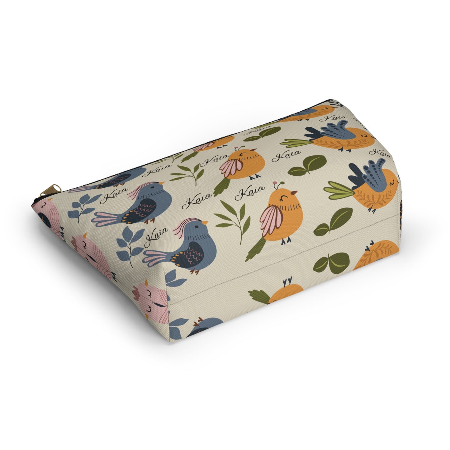 Bird Pattern Accessory Pouch — Personalized "Kaia" Cosmetic Bag