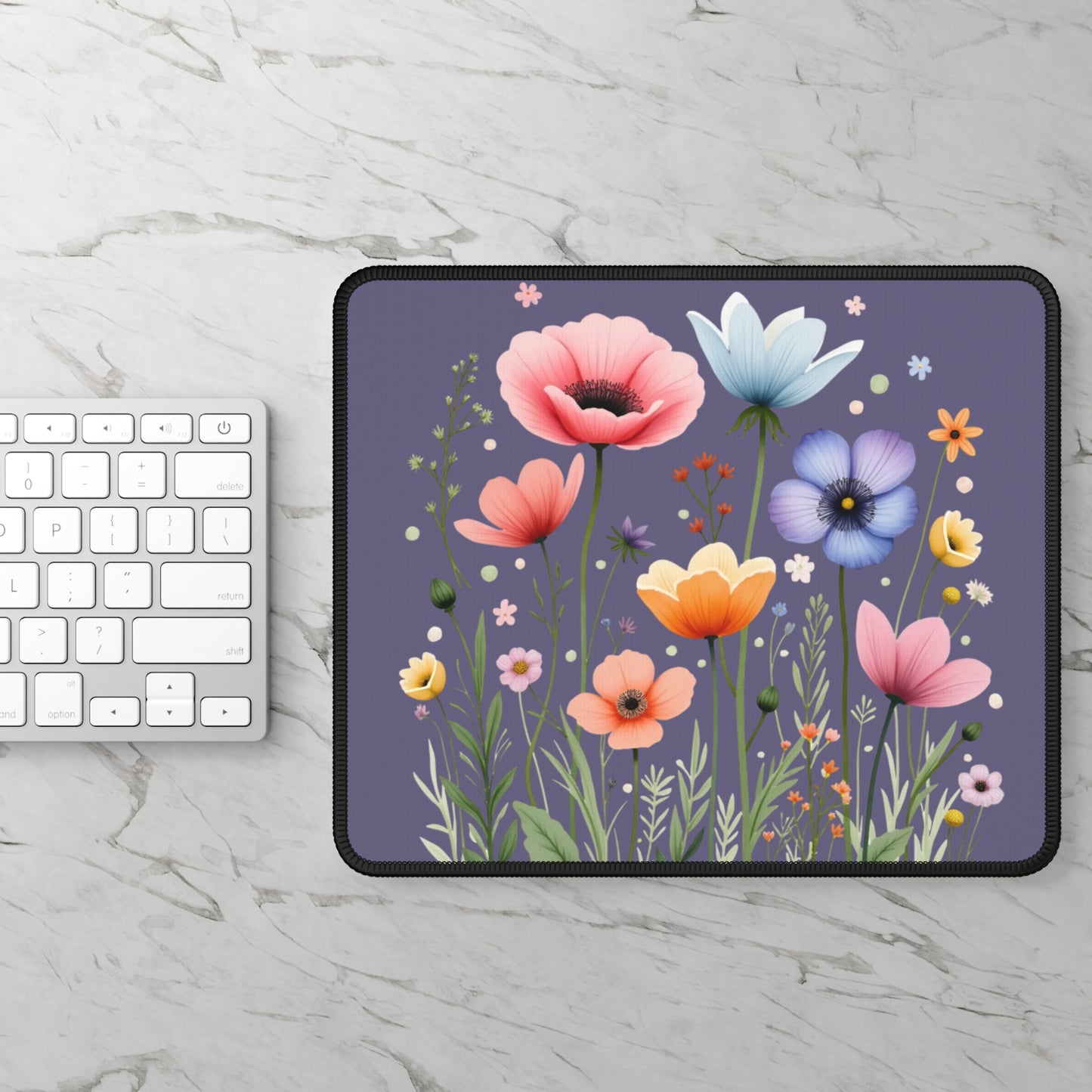 Floral Meadow Gaming Mouse Pad — Purple Wildflower Desk Mat