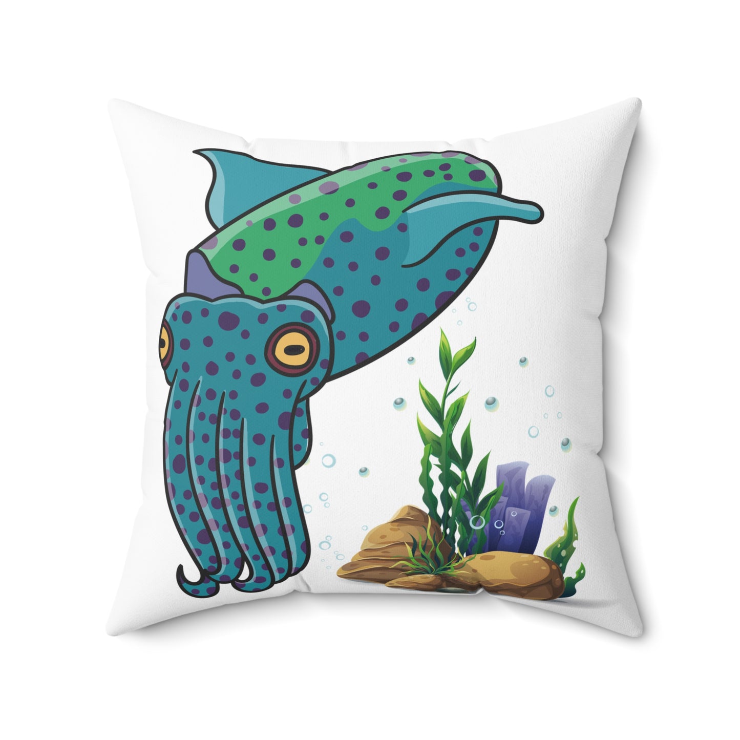 Cute with marine habitat coral and bubbles Spun Polyester Square Pillow
