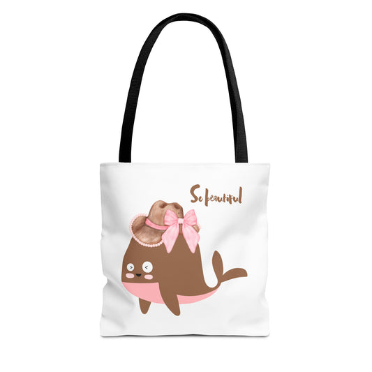Whale wearing a cowboy hat with a pink bow Tote Bag