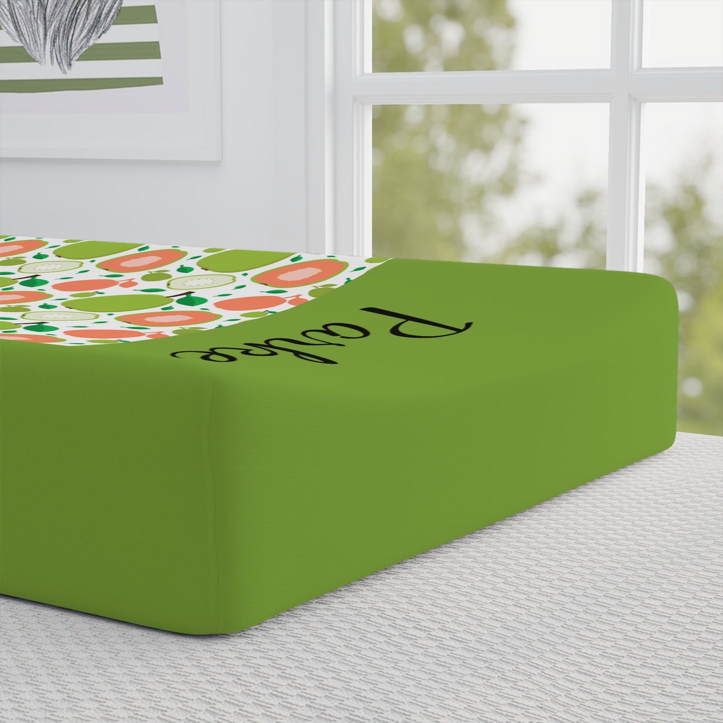 Personalized Baby Changing Pad Cover — Green Avocado Pattern with Name