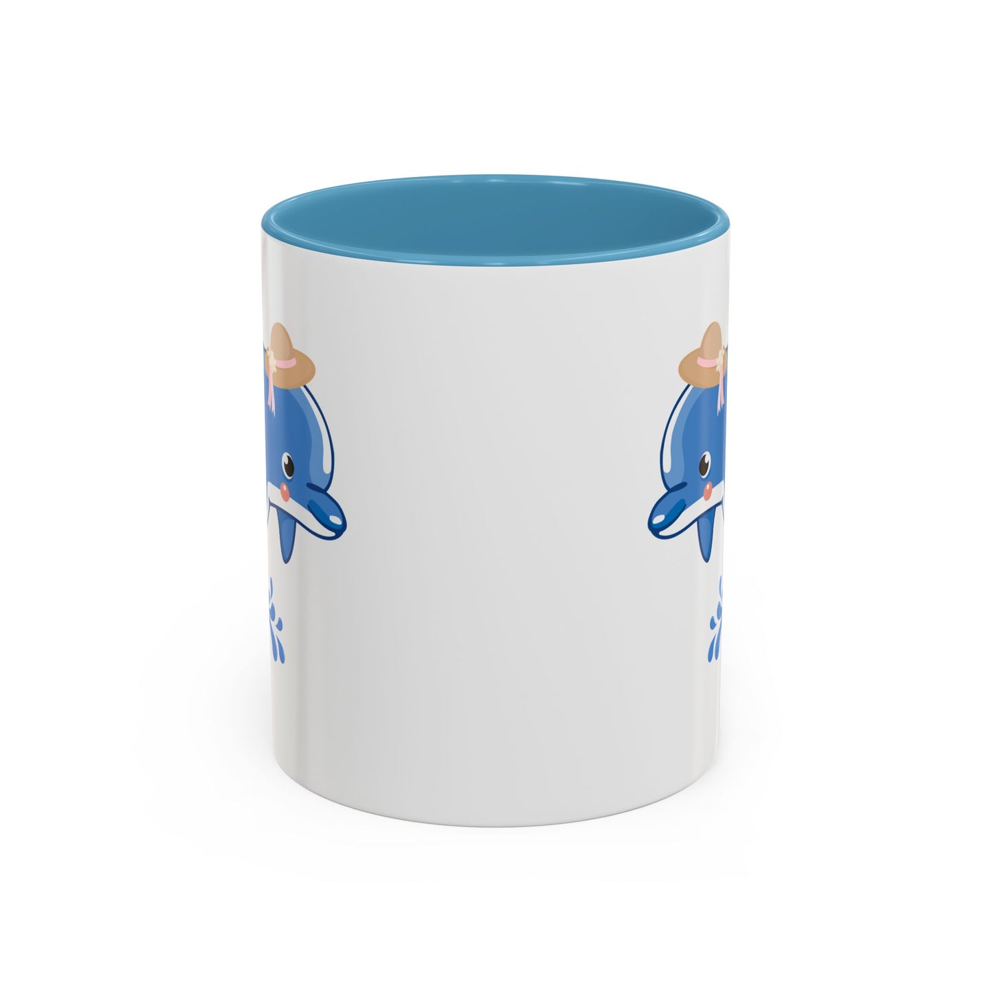 Dolphin wearing a straw hat with stylized water splashes Coffee Mug