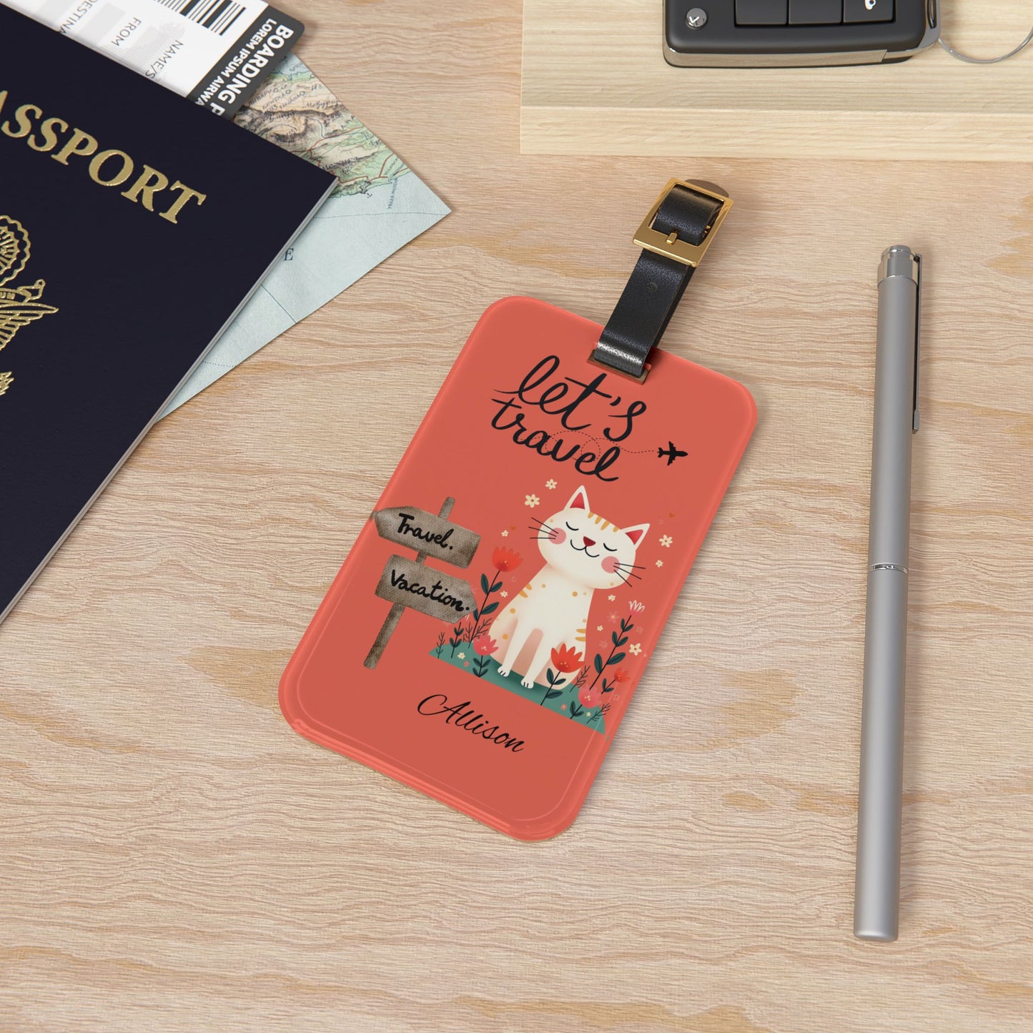 Let's Travel Cat Luggage Tag — Personalized Cute Cat Travel ID