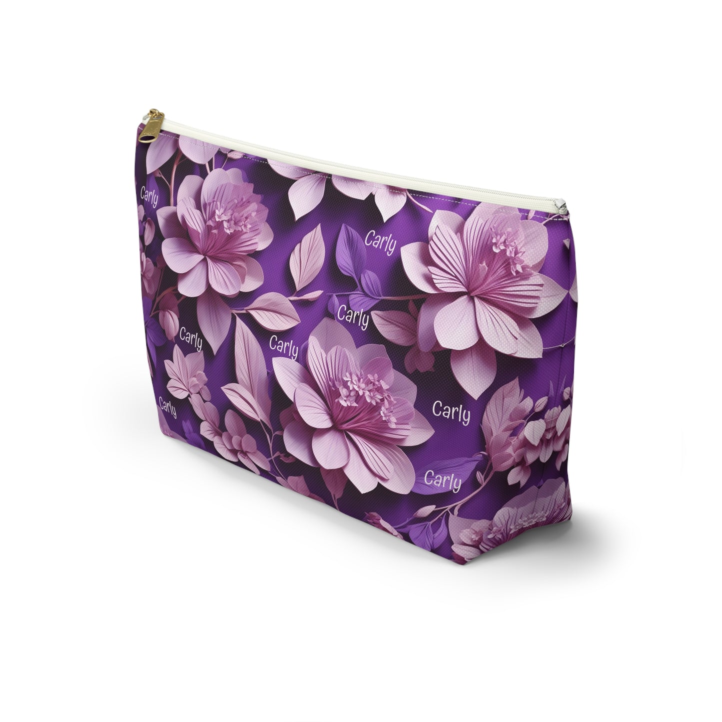 Floral Purple Makeup Bag — Personalized Carly Cosmetic Pouch