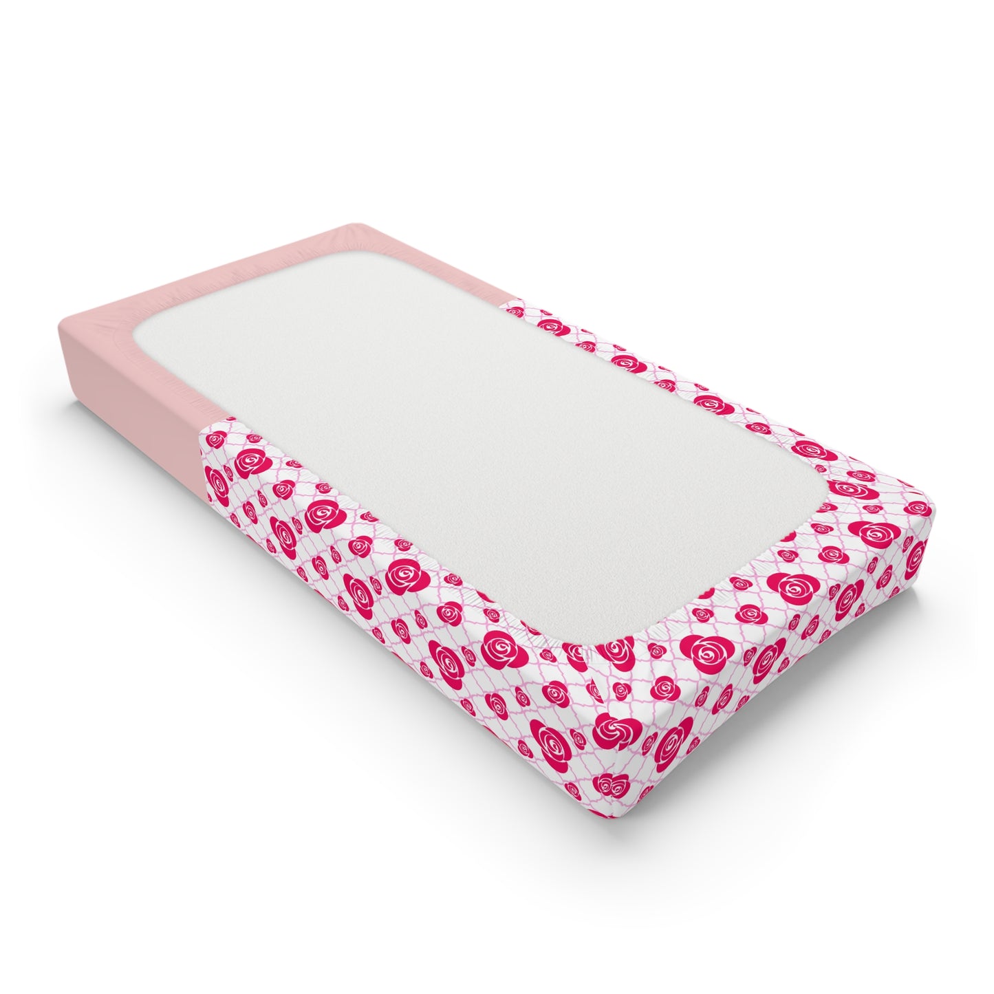 Personalized Rose Baby Changing Pad Cover — Pink Floral Nursery Accessory