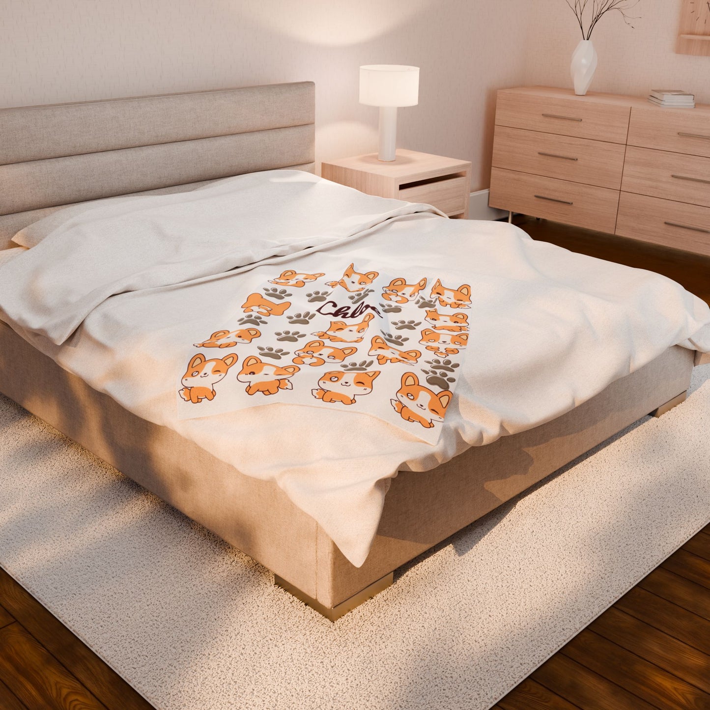 Personalized Velveteen Plush Blanket with Cute Corgis, Pet Lovers Gift, Cozy Home Decor, Kids Comfort Blanket, Custom Name Blanket