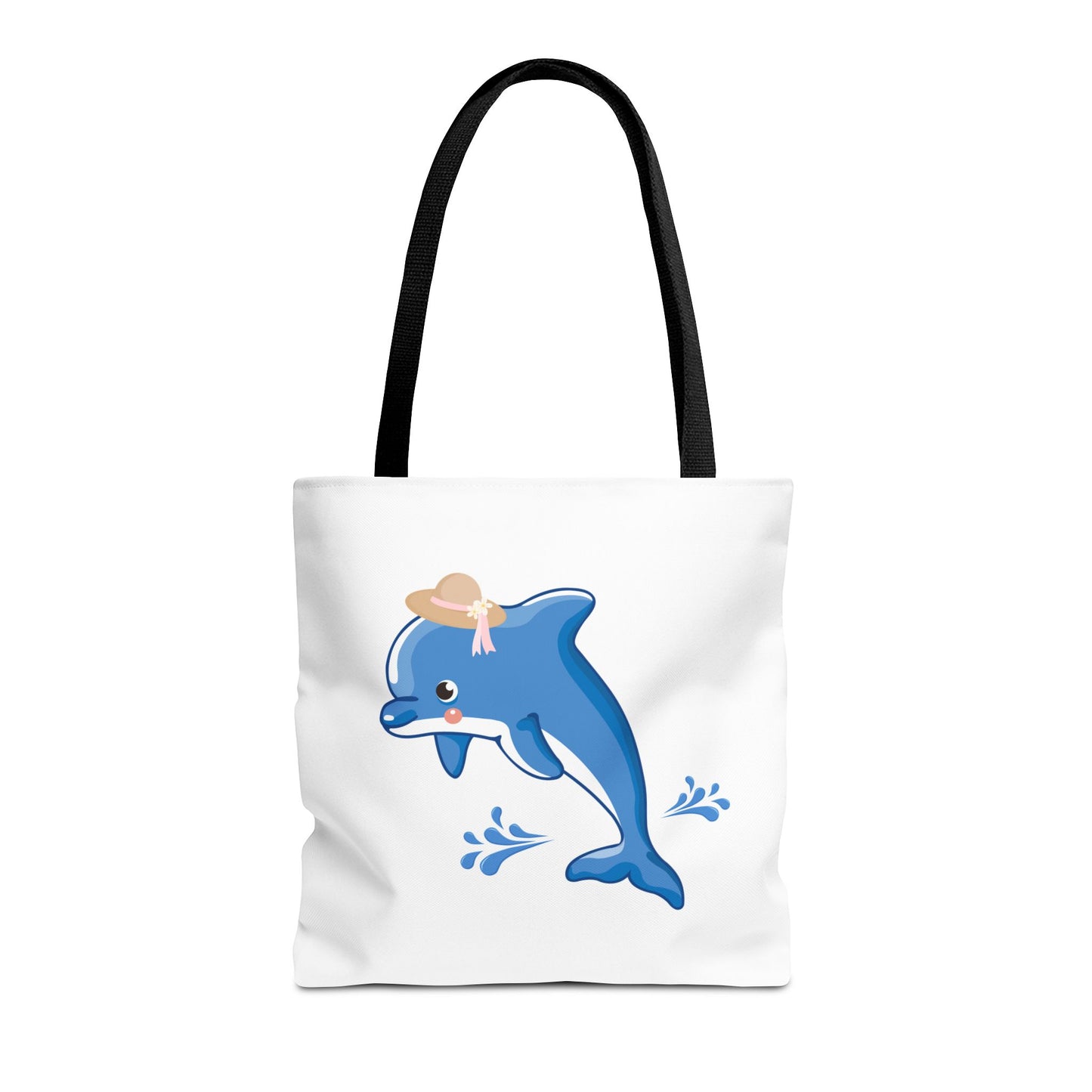 Dolphin wearing a straw hat with stylized water splashes Tote Bag