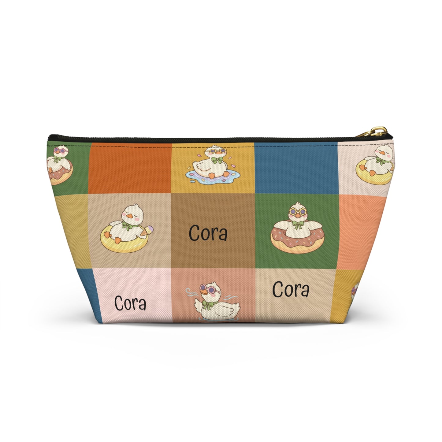 Personalized Duck Pattern Accessory Pouch — Custom Name Cosmetic Bag