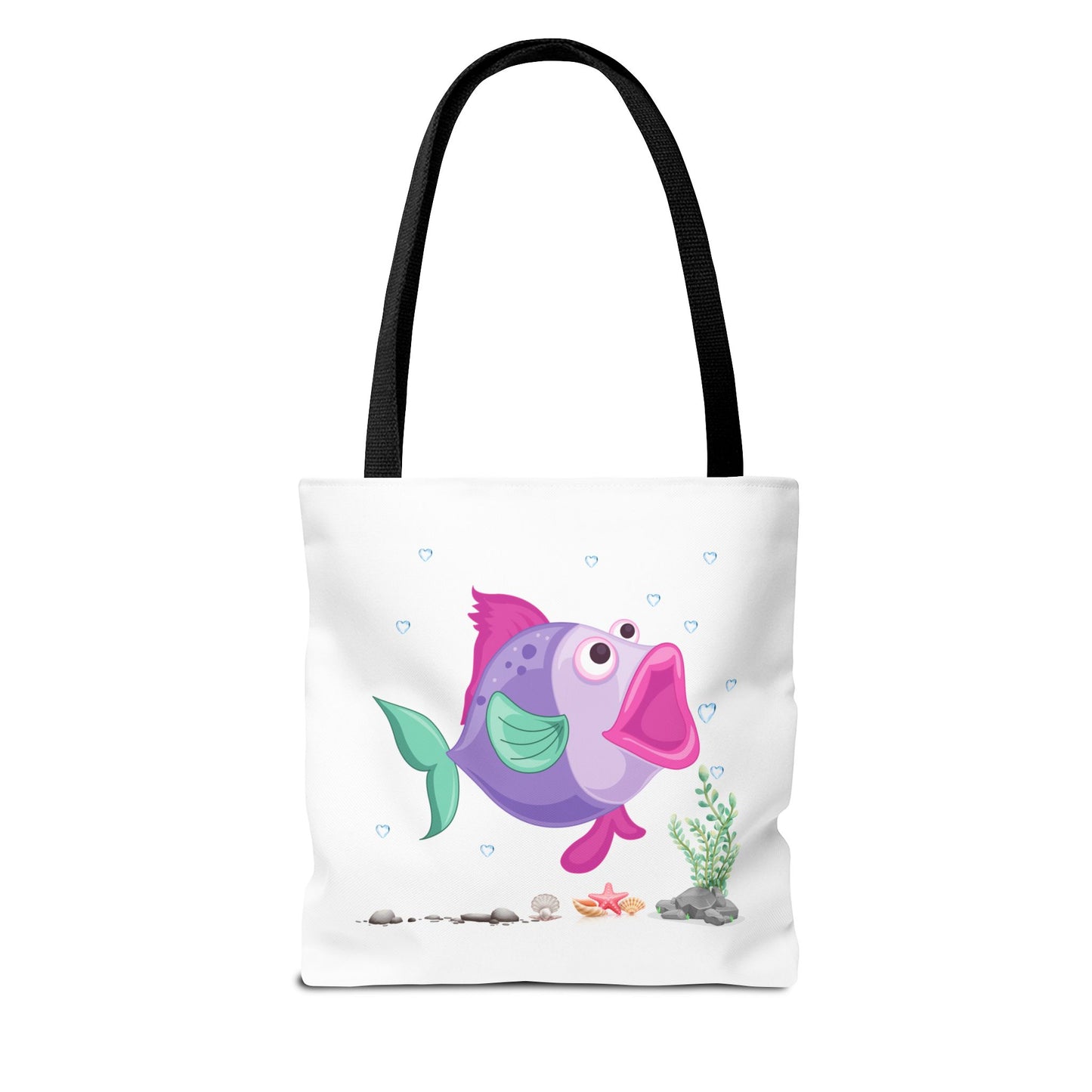 Fish with open mouth bubbles and underwater flora. Tote Bag