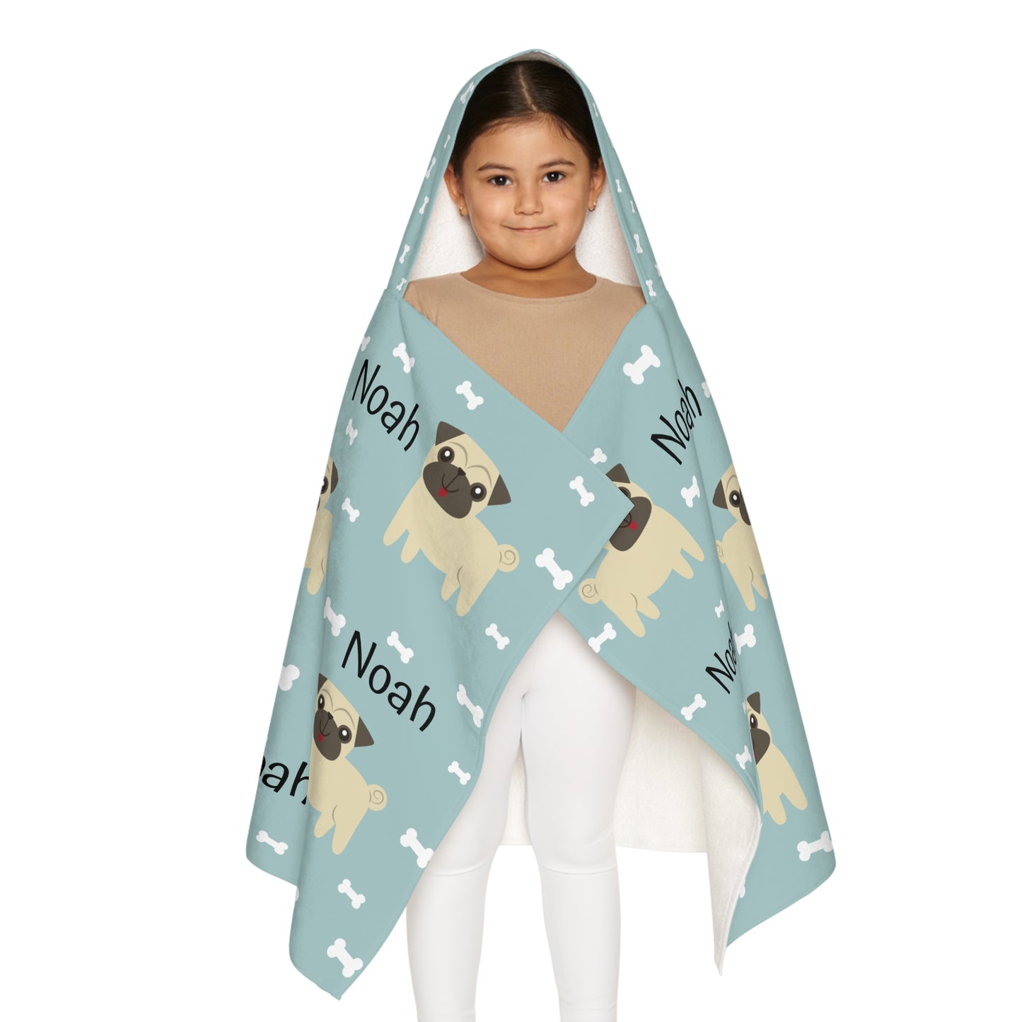 Personalized Pug Kids Hooded Towel – Name Customizable Beach & Bath Wrap for Toddlers