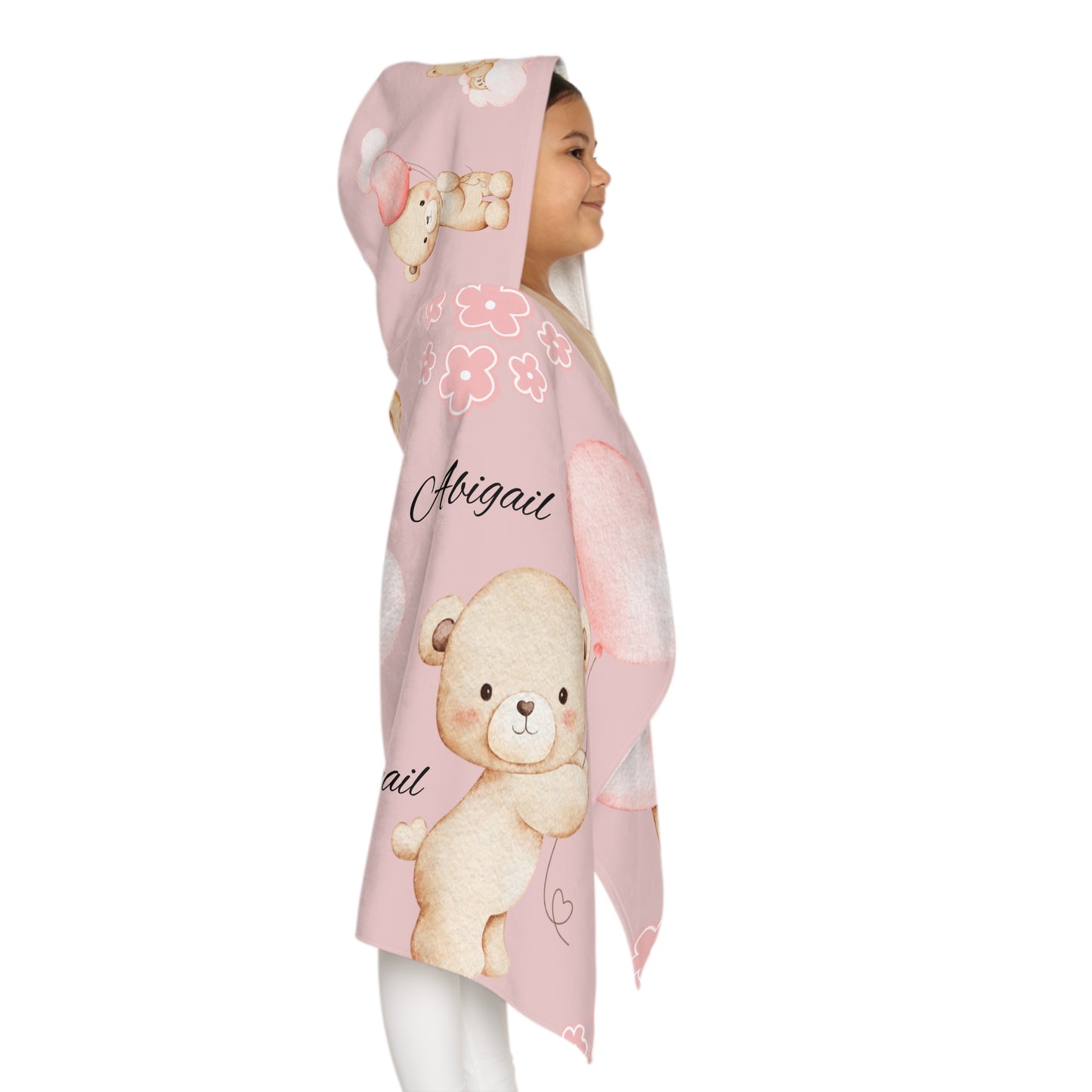 Personalized Baby Bear Hooded Towel – Pink Name Cuddle Design