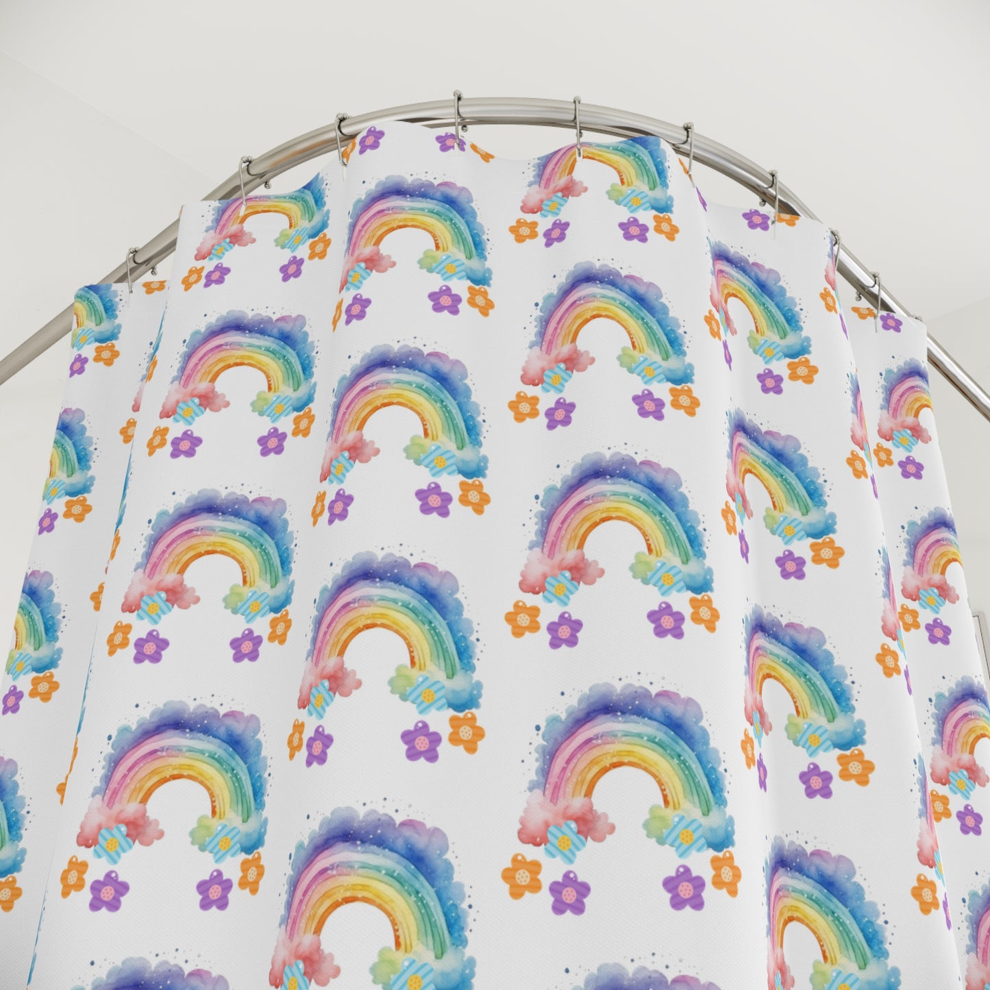 Rainbow Pattern Shower Curtain — Cute Watercolor Rainbows & Stars Bathroom Decor