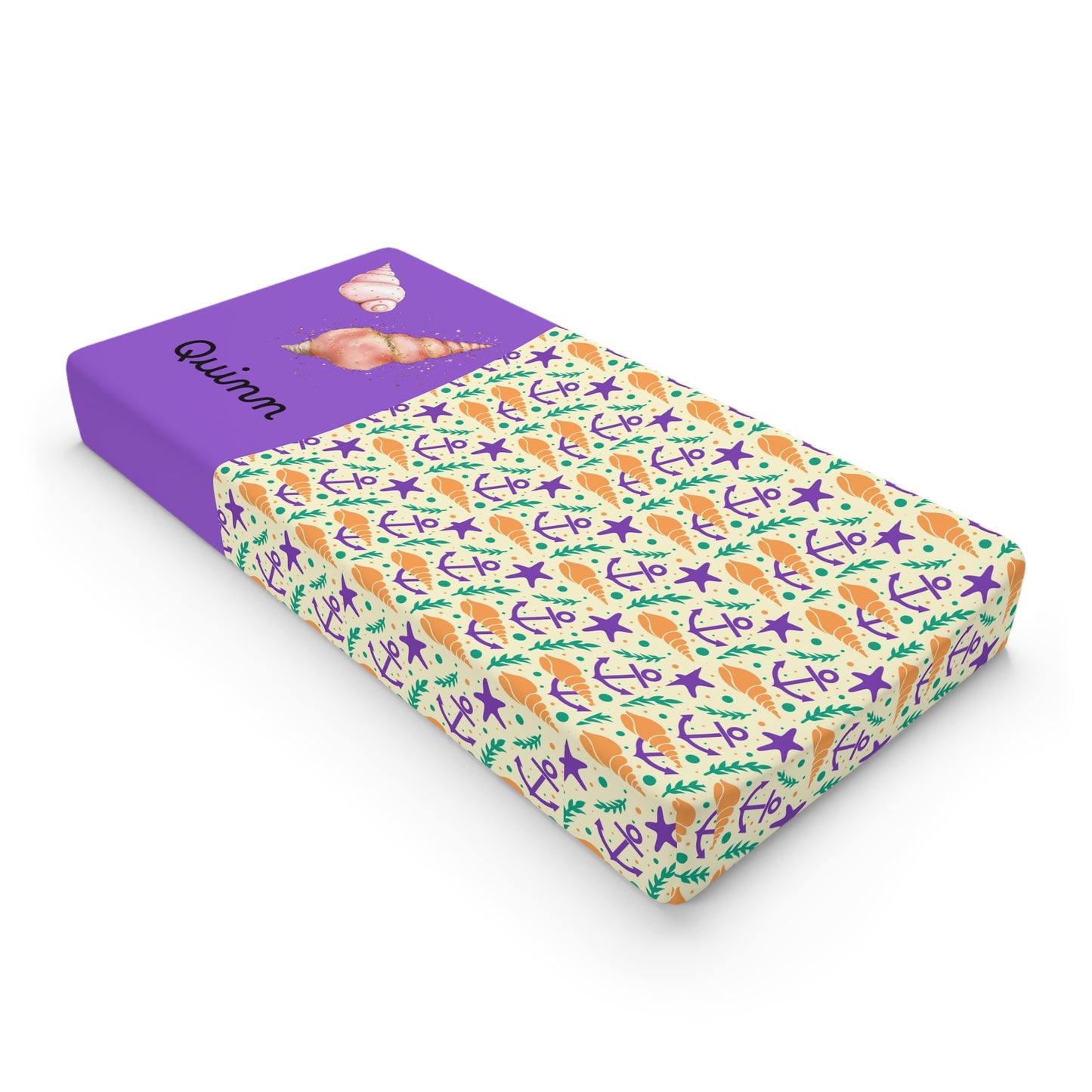 Changing Pad Cover — Personalized Seashell & Starfish Baby Changing Mat Cover (Name Option)