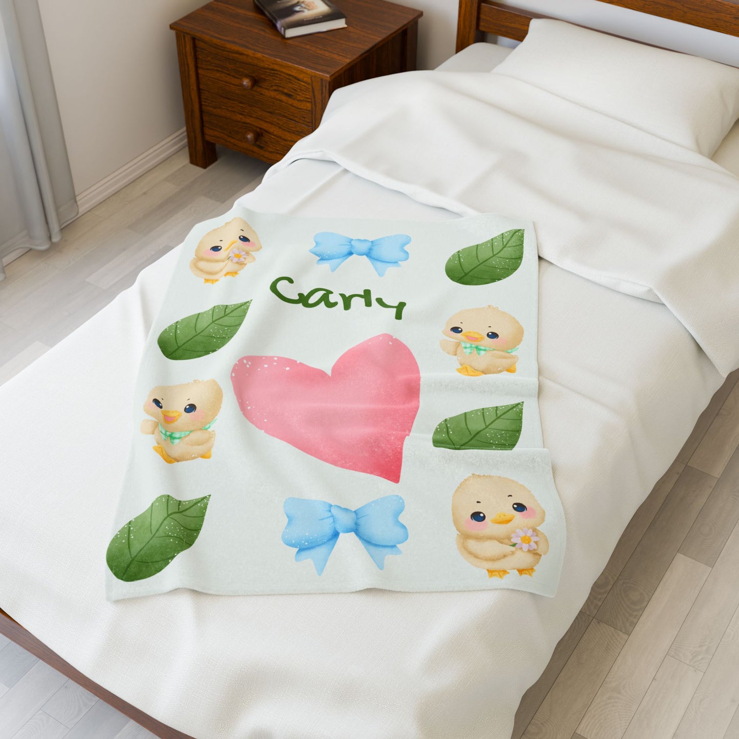 Personalized Velveteen Plush Blanket with Cute Ducklings - Cozy Gift for Kids, Baby Shower, Nursery Decor, Soft Throw for All Occasions