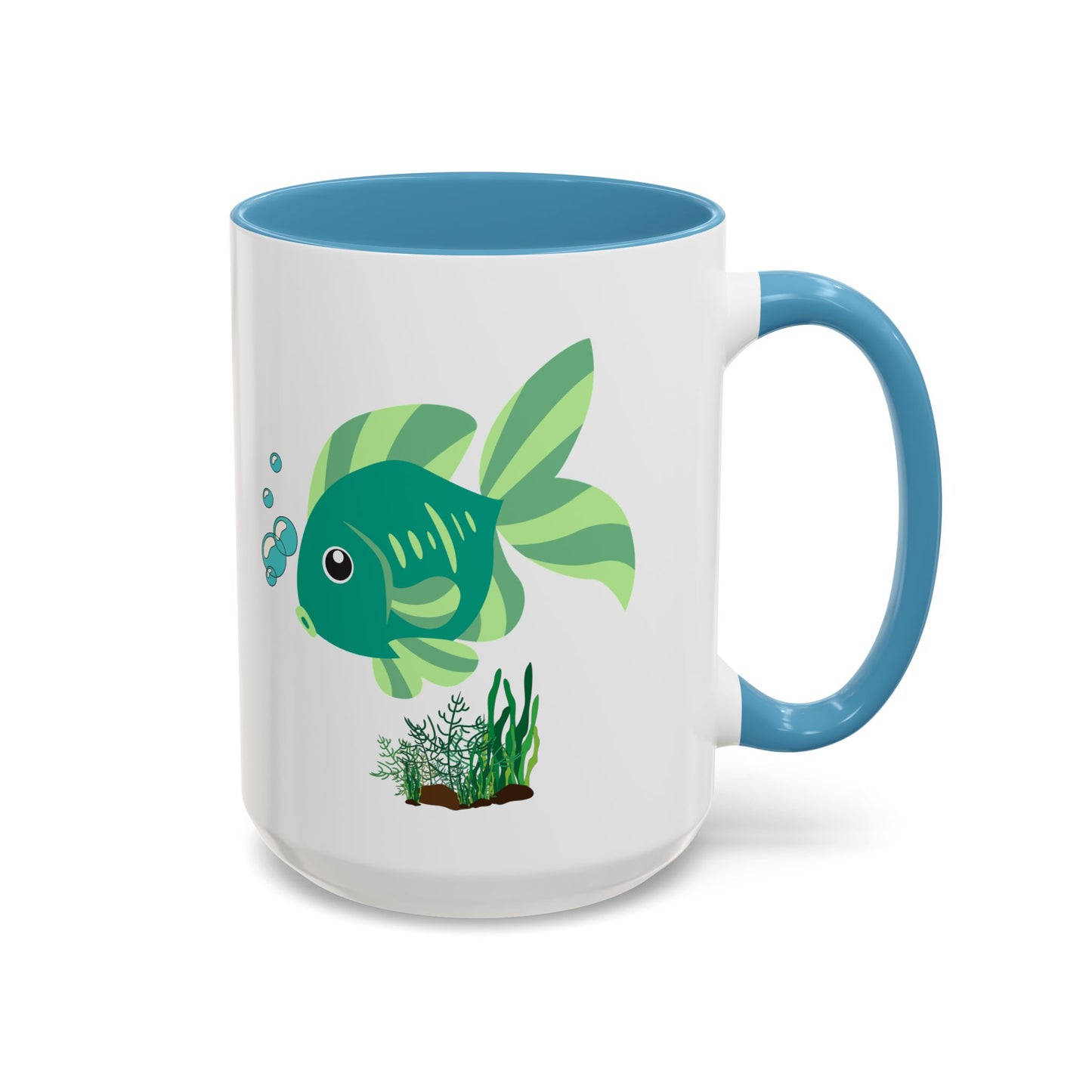 Green fish with bubbles and aquatic plants Coffee Mug