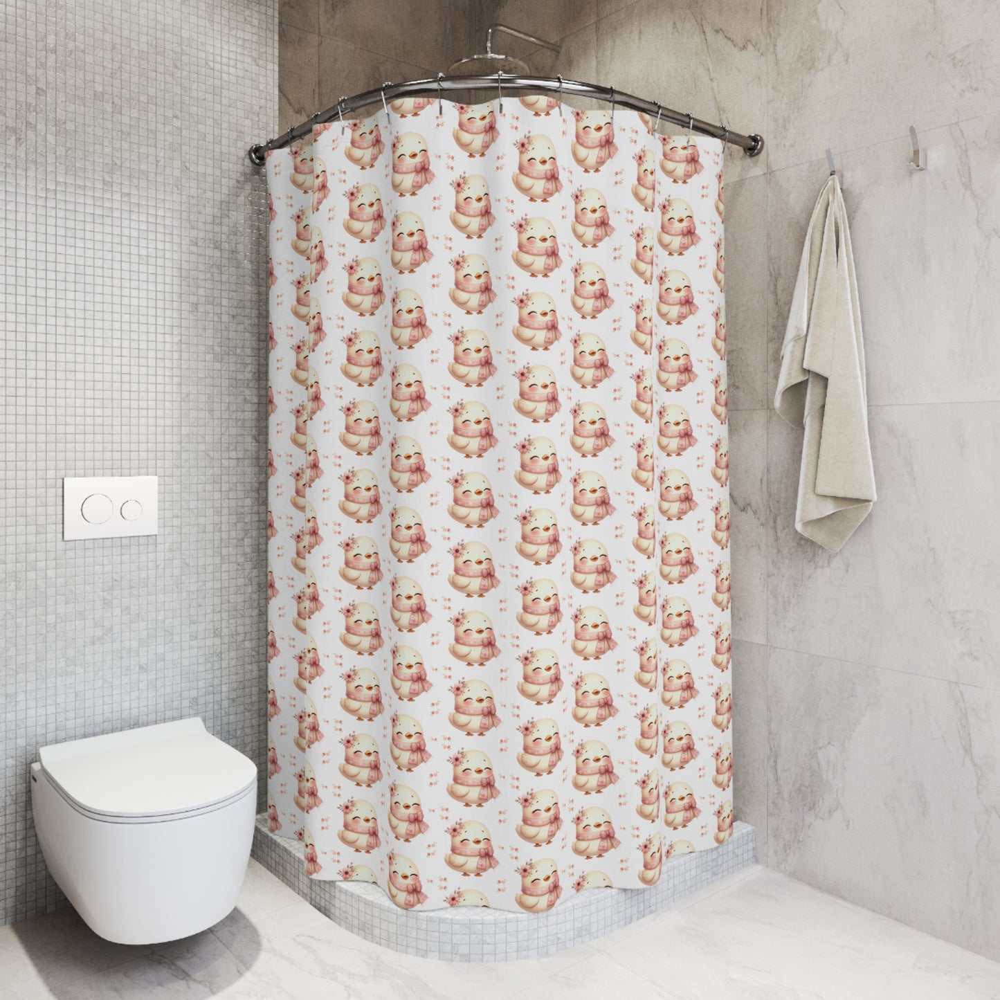 Cute Kawaii Otter Pattern Shower Curtain — Pink Watercolor Bath Decor