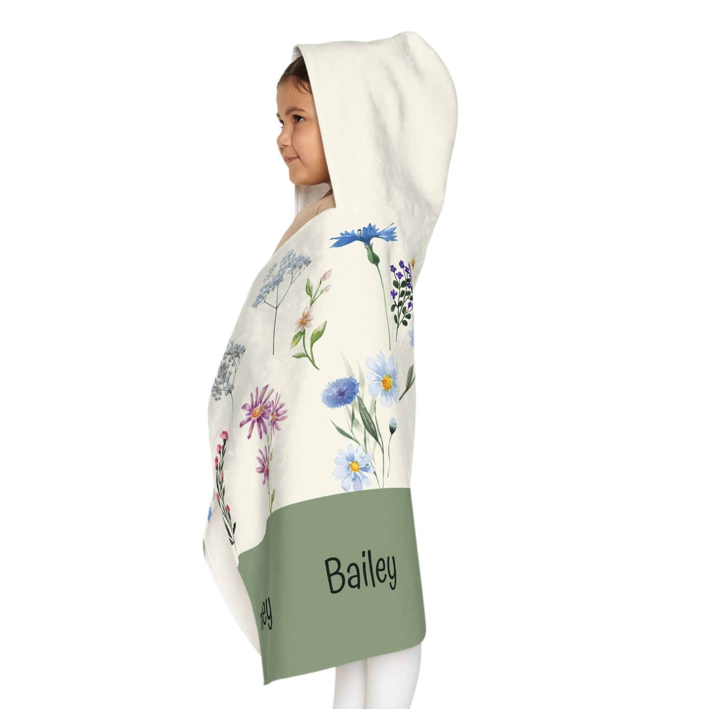 Personalized Floral Hooded Towel for Kids — Custom Name 'Bailey'